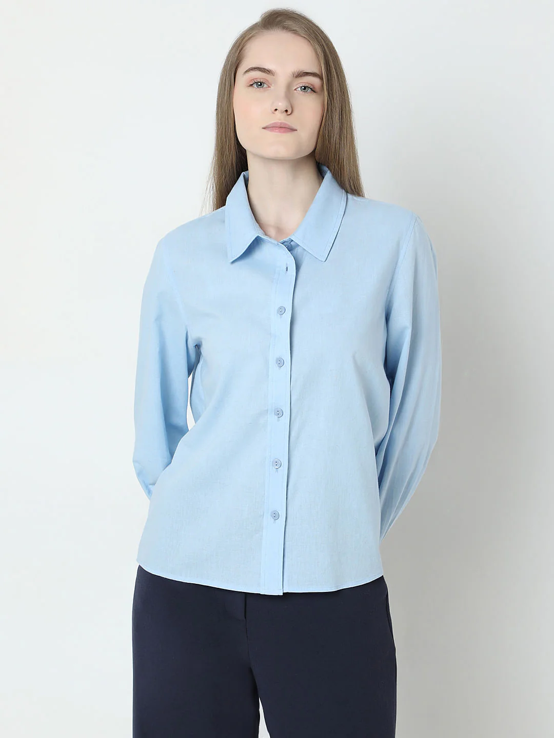 Light Blue Linen Full Sleeves Shirt - Image 2
