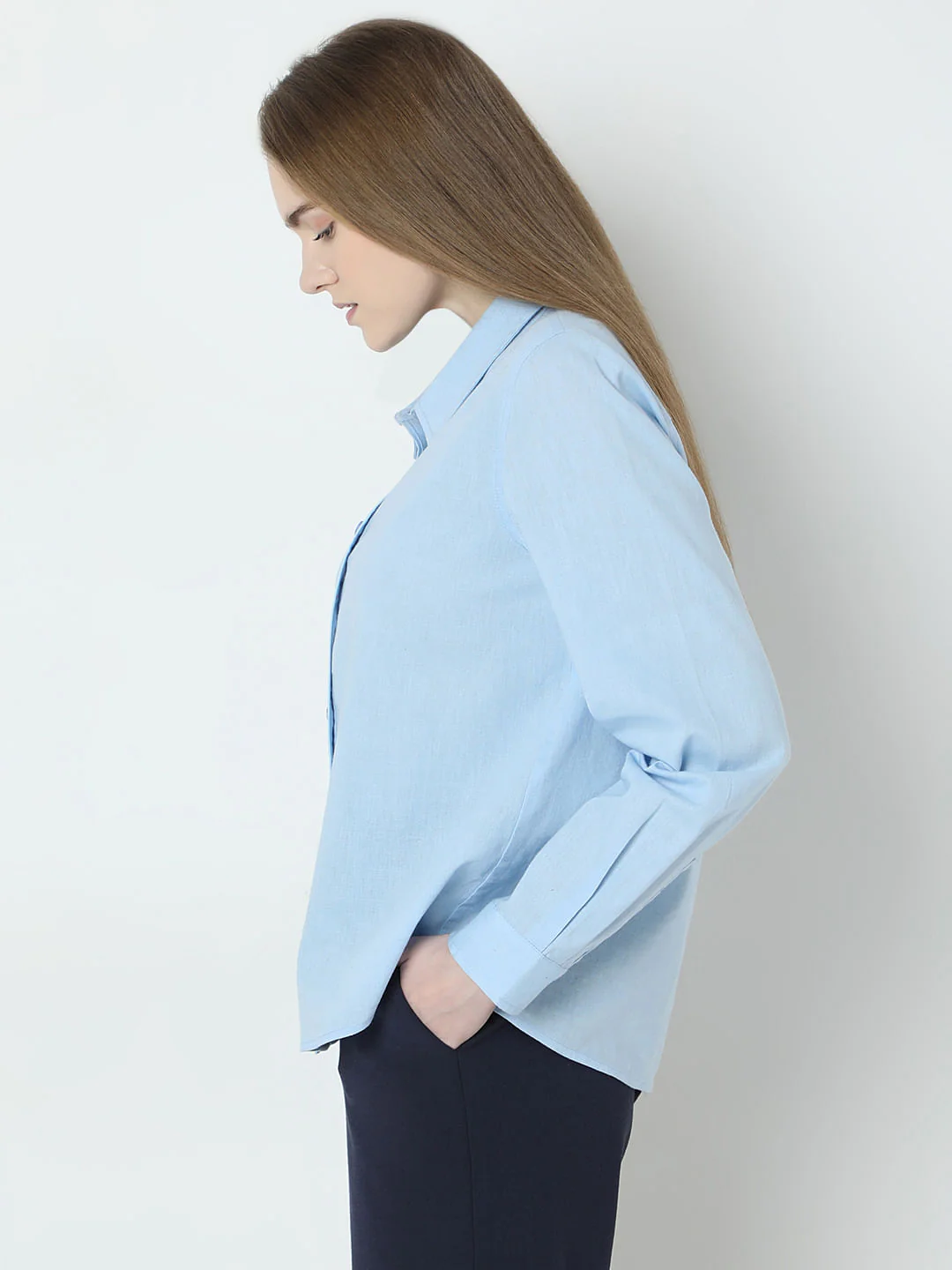 Light Blue Linen Full Sleeves Shirt - Image 3