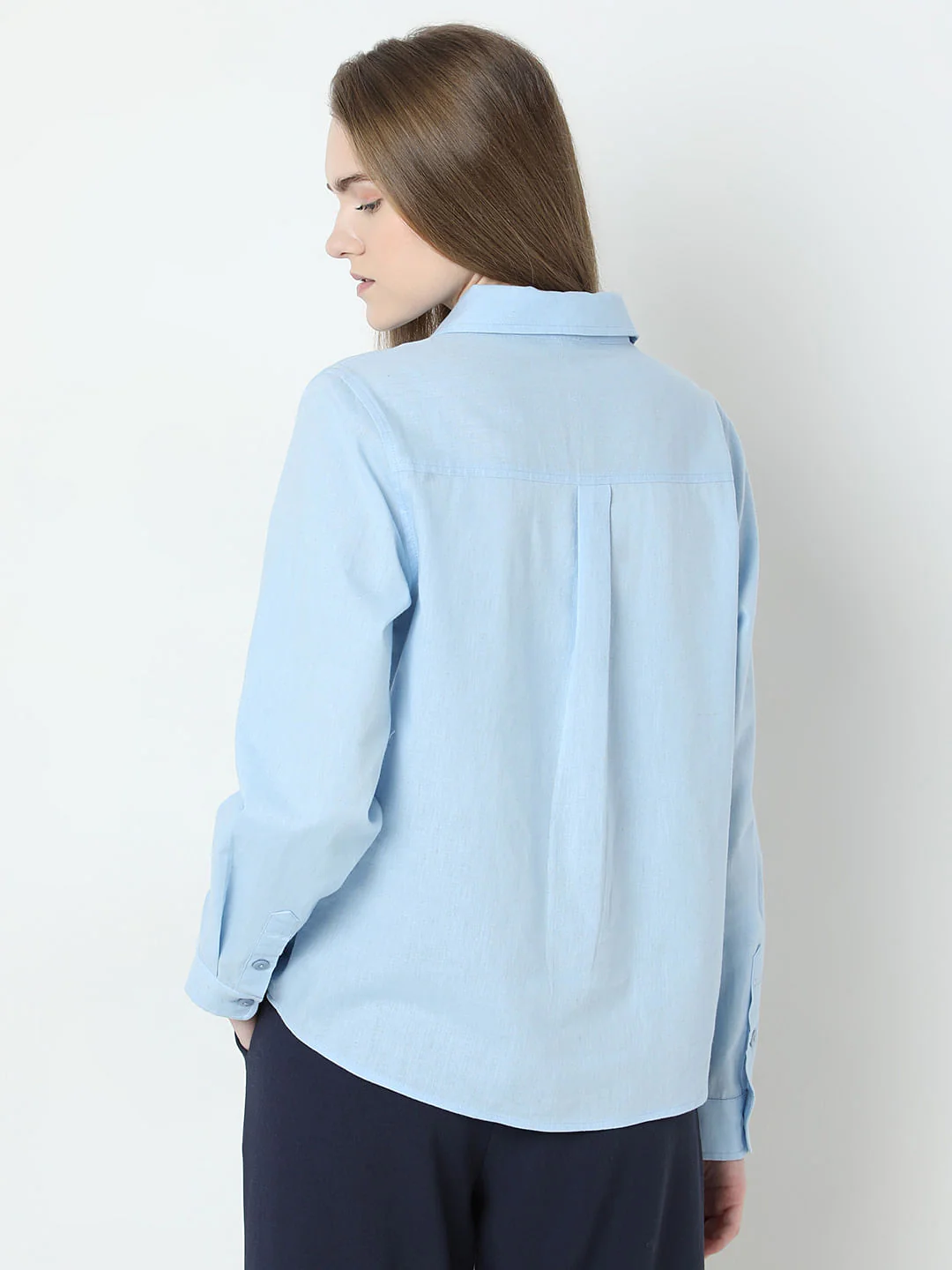 Light Blue Linen Full Sleeves Shirt - Image 4