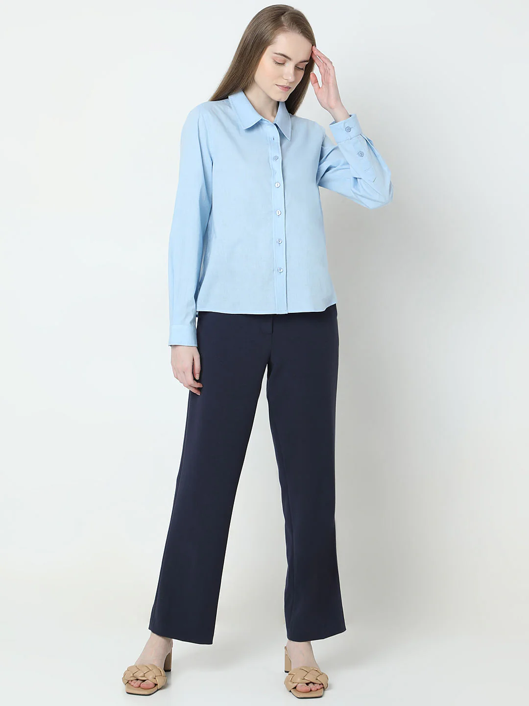 Light Blue Linen Full Sleeves Shirt - Image 5