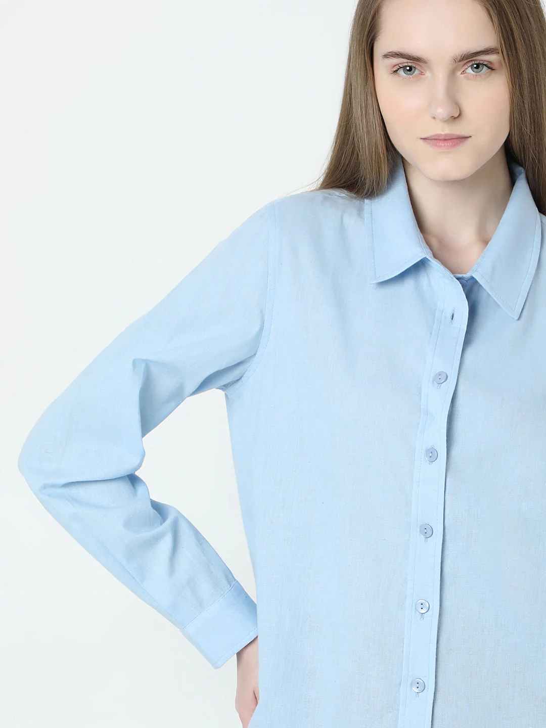Light Blue Linen Full Sleeves Shirt - Image 6