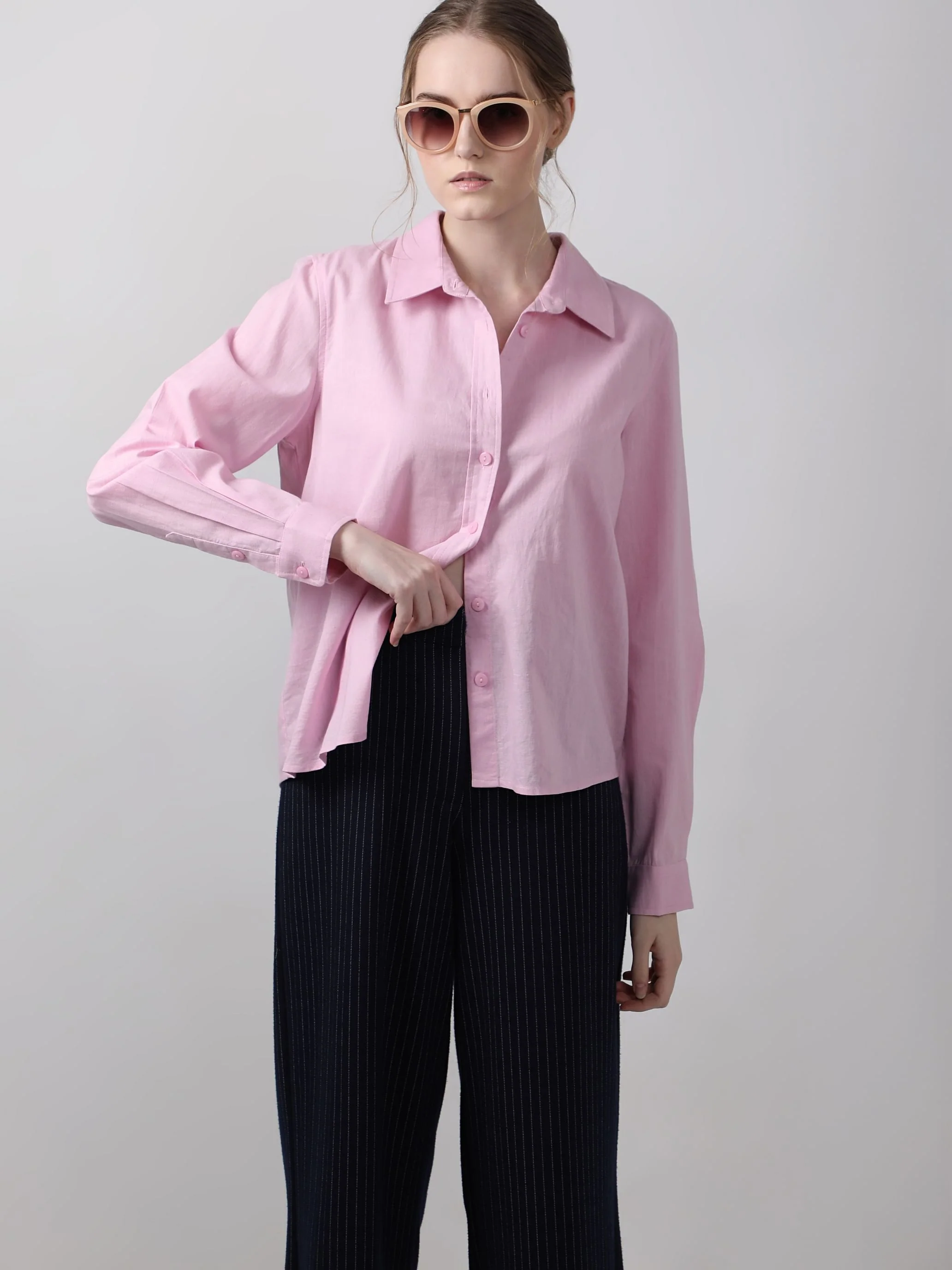 Light Pink Linen Full Sleeves Shirt