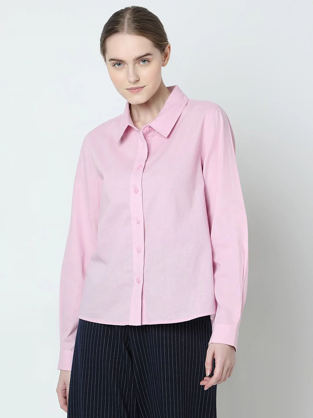 Light Pink Linen Full Sleeves Shirt - Image 2