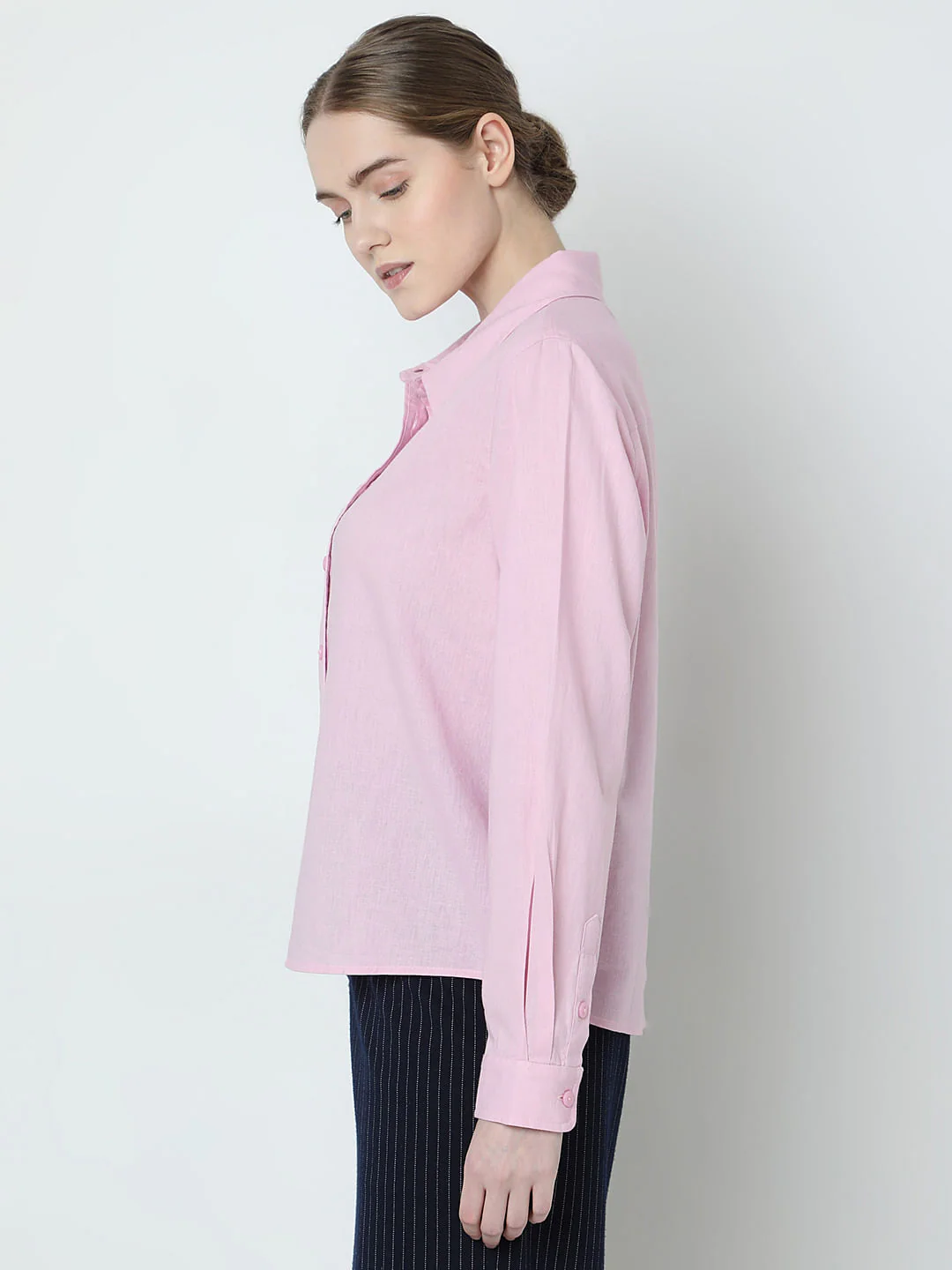 Light Pink Linen Full Sleeves Shirt - Image 3