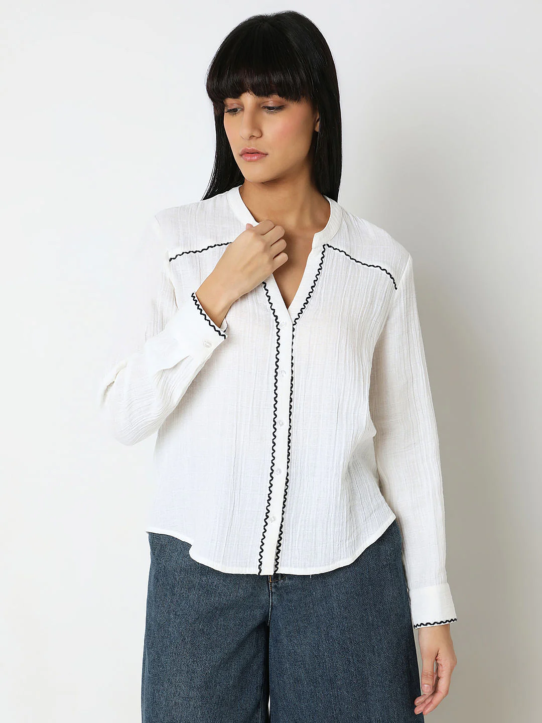 White Crochet Trim Shirt - Image 2