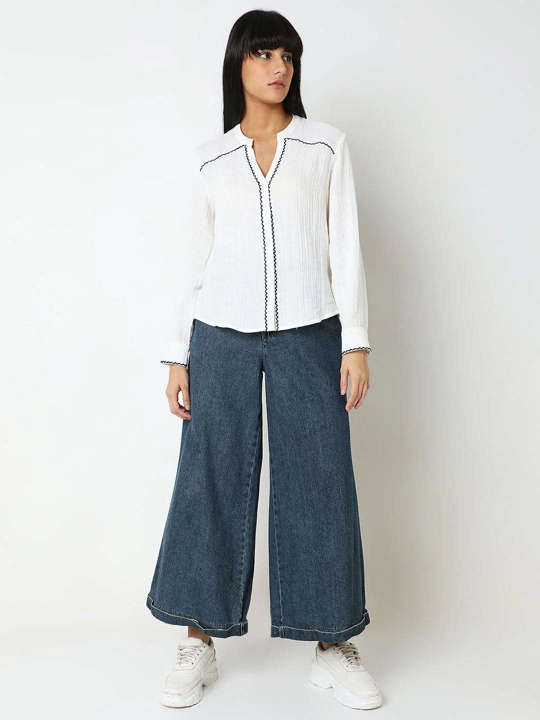 White Crochet Trim Shirt - Image 5