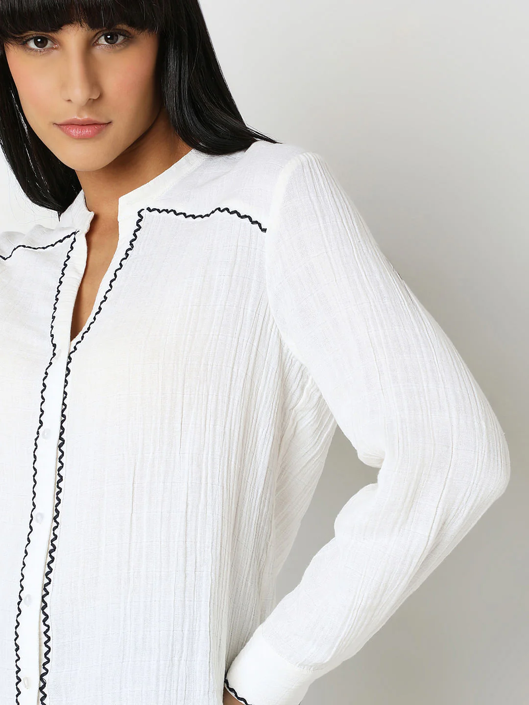 White Crochet Trim Shirt - Image 6