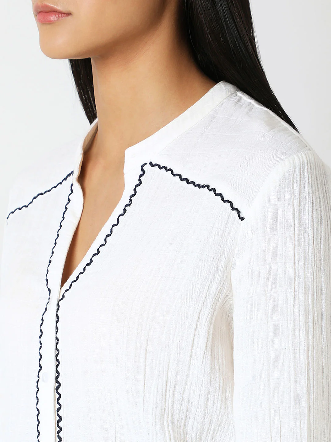 White Crochet Trim Shirt - Image 8