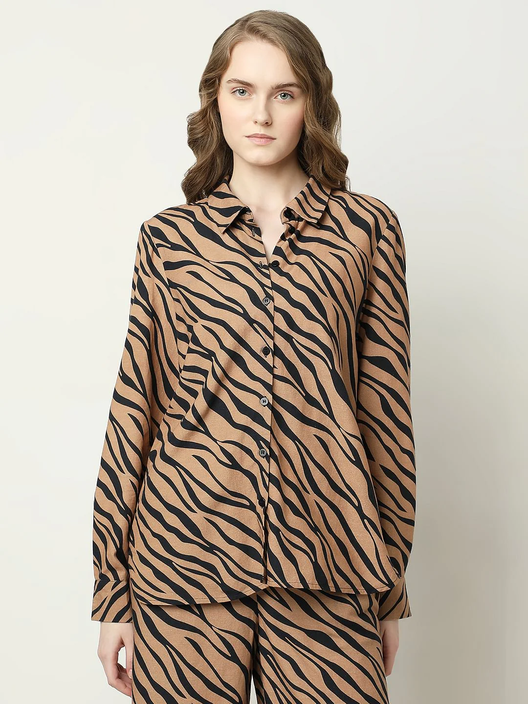 Brown Animal Print Co-Ord Set Shirt - Image 2