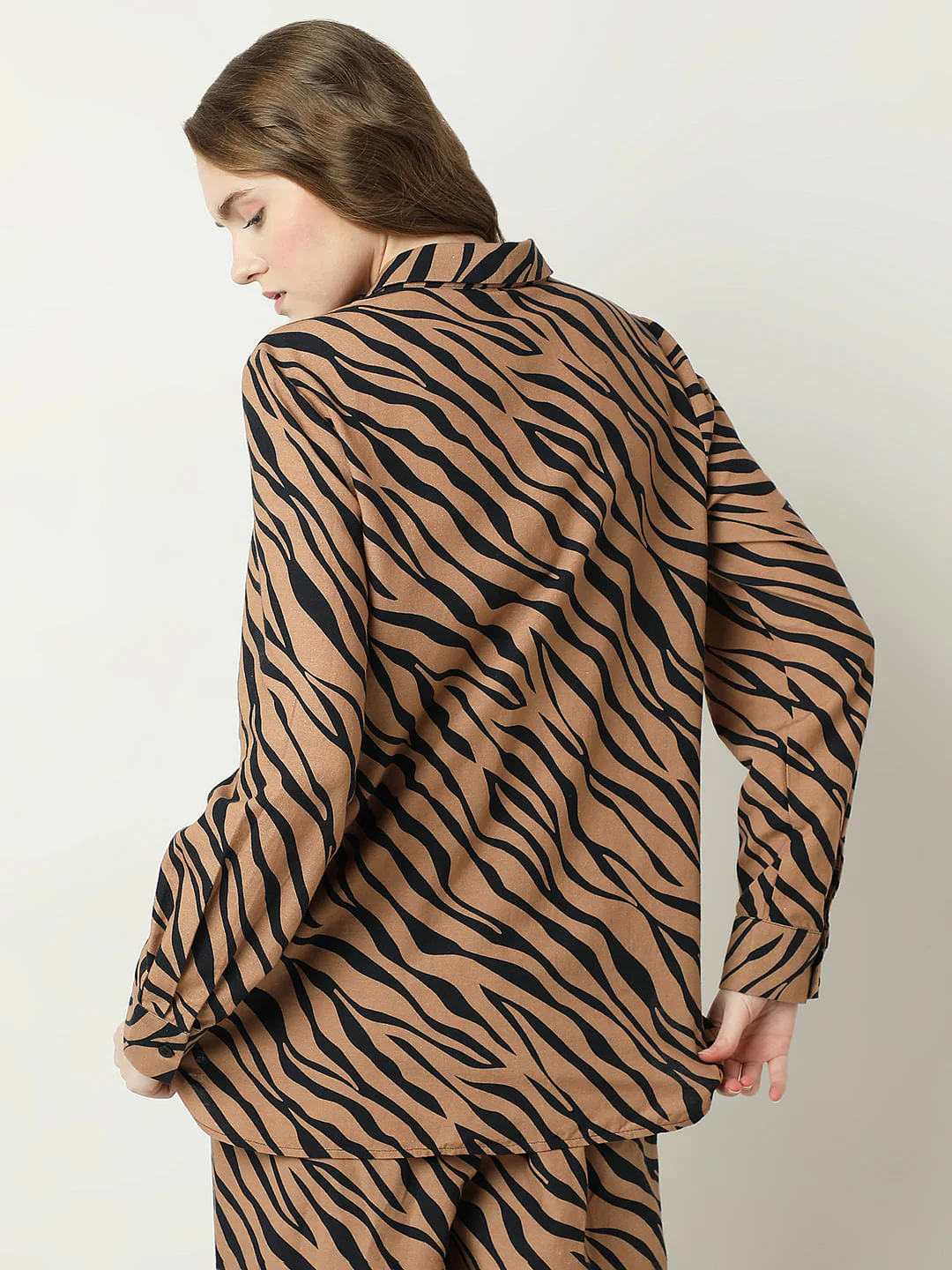 Brown Animal Print Co-Ord Set Shirt - Image 4