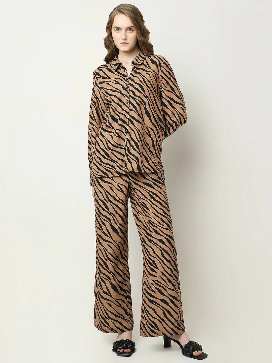 Brown Animal Print Co-Ord Set Shirt - Image 5