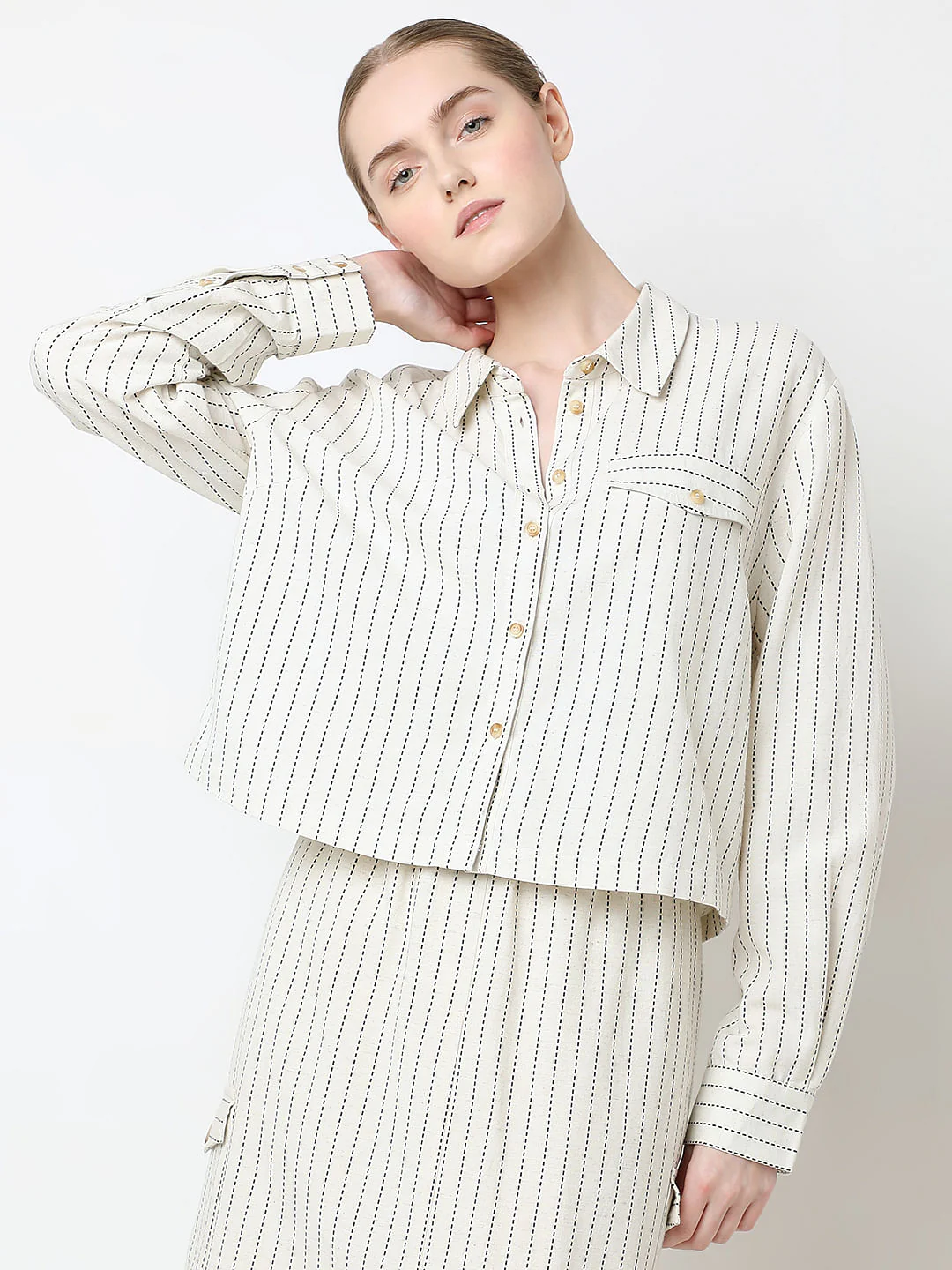 Beige Striped Co-Ord Set Shirt - Image 2