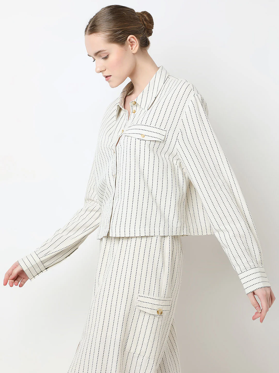 Beige Striped Co-Ord Set Shirt - Image 3