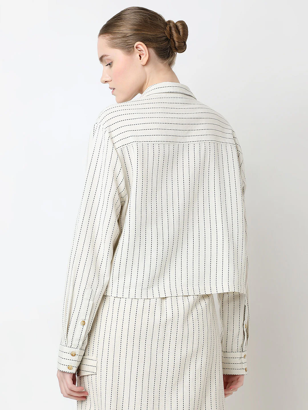 Beige Striped Co-Ord Set Shirt - Image 4