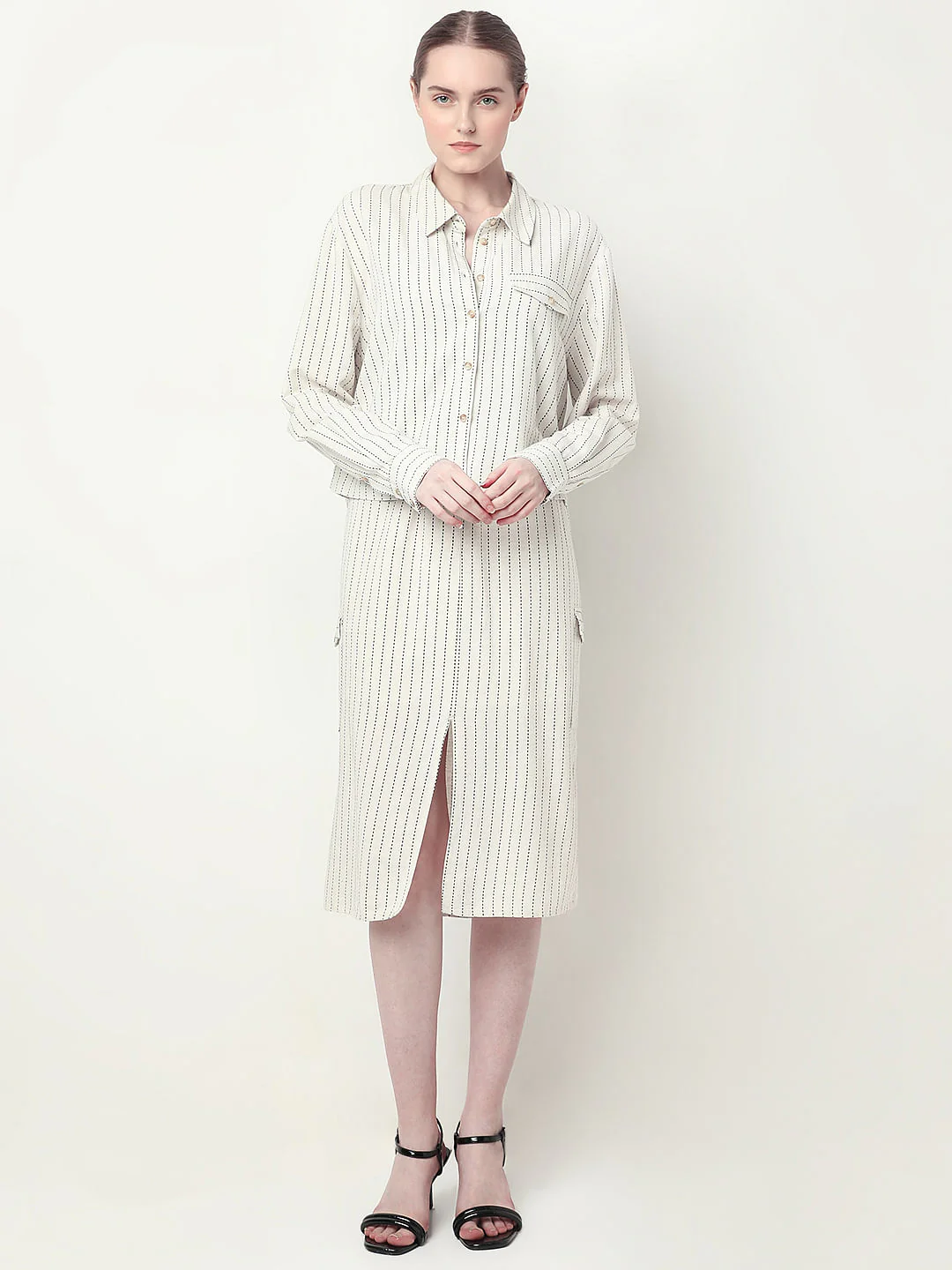 Beige Striped Co-Ord Set Shirt - Image 5