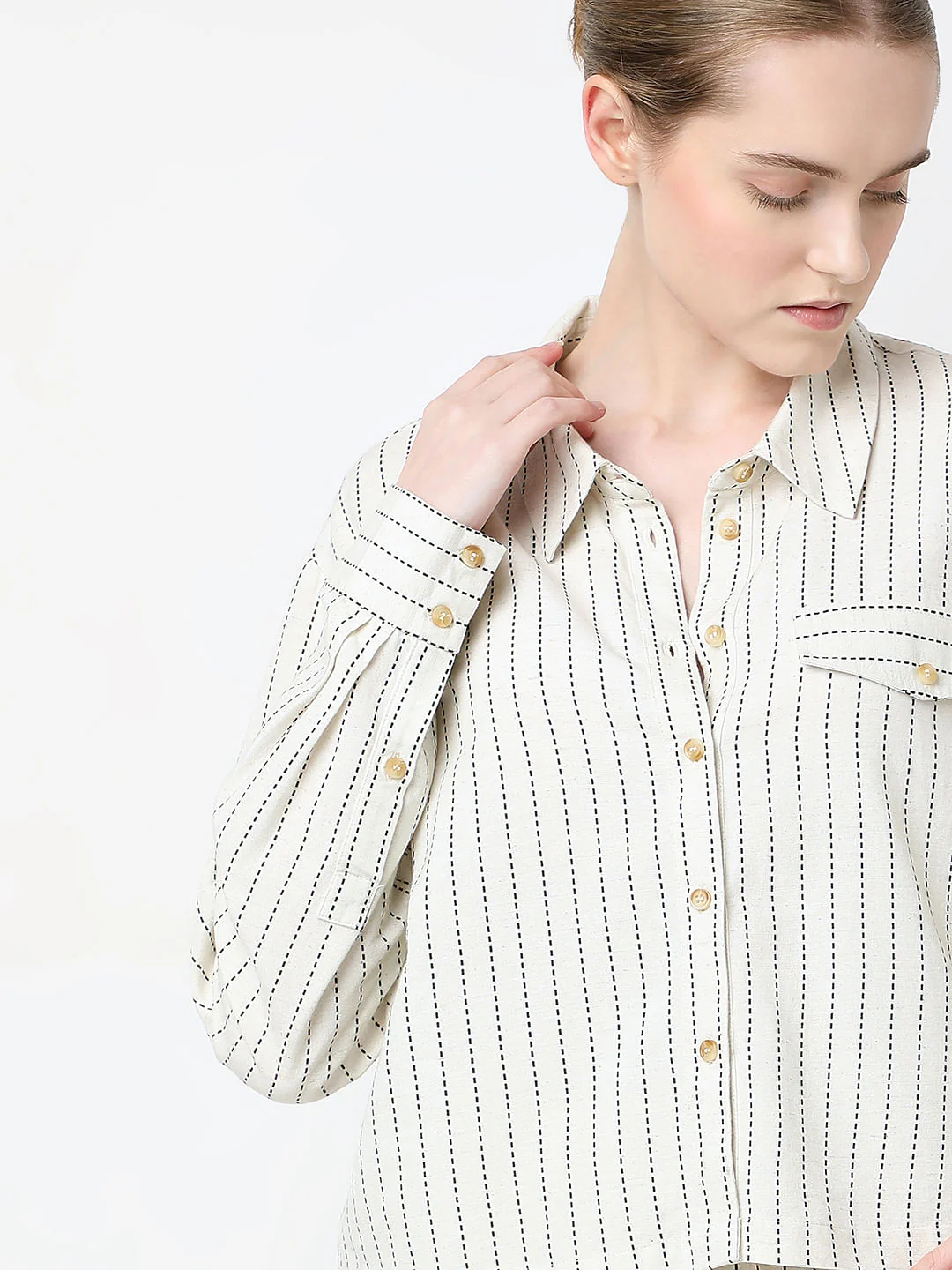 Beige Striped Co-Ord Set Shirt - Image 6