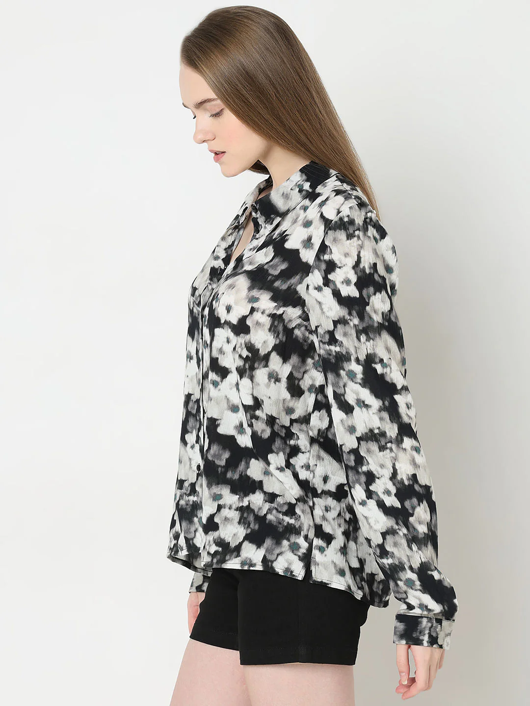 Black Floral Print Shirt - Image 3