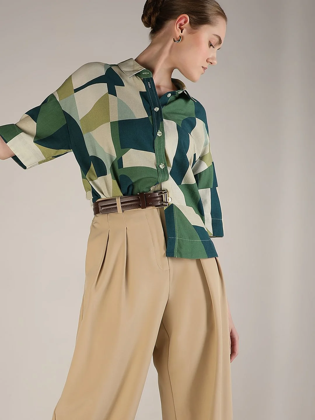 Ecru Geometric Print Shirt