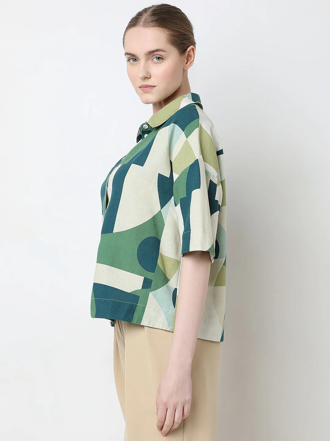 Ecru Geometric Print Shirt - Image 3