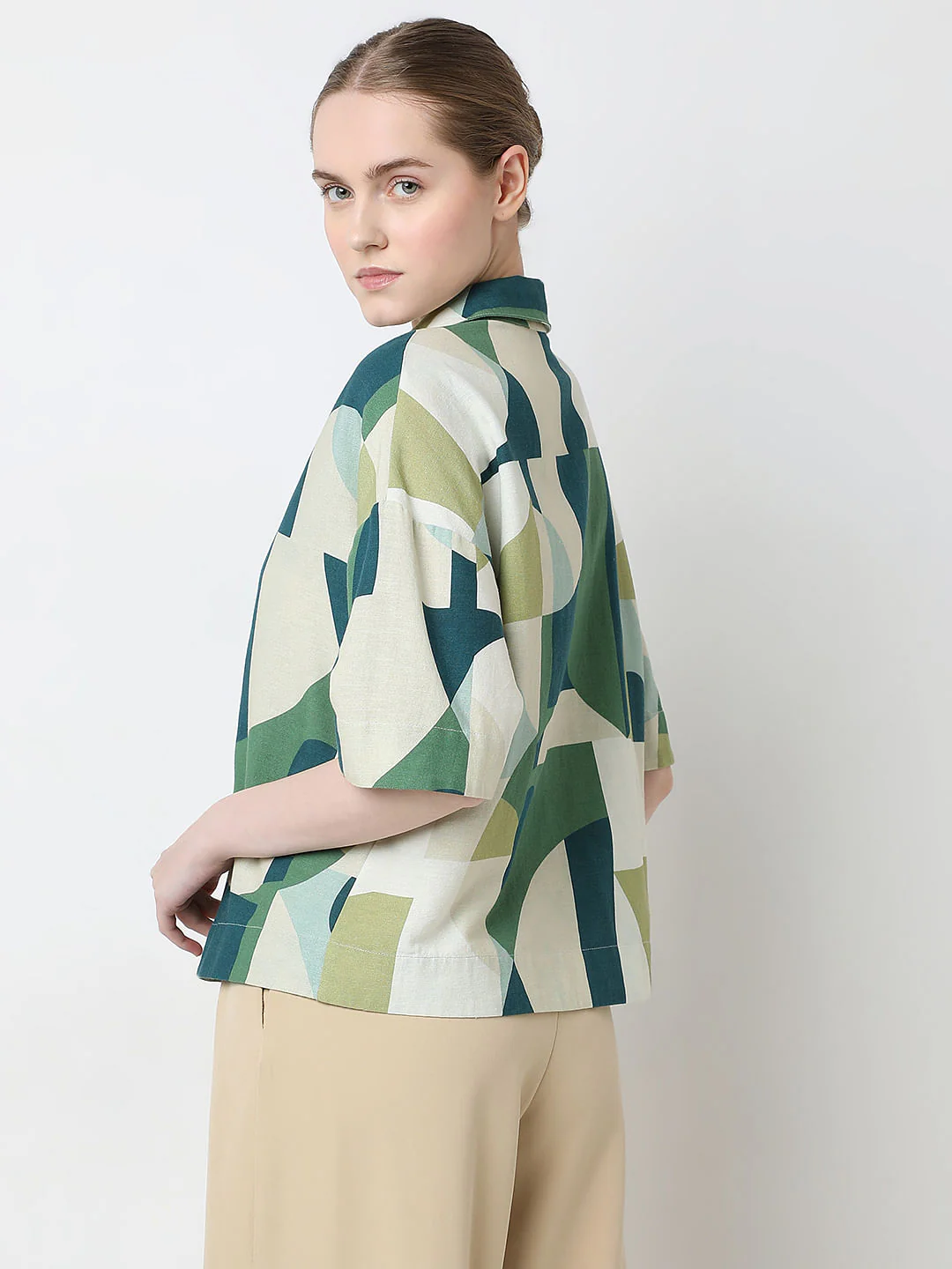 Ecru Geometric Print Shirt - Image 4