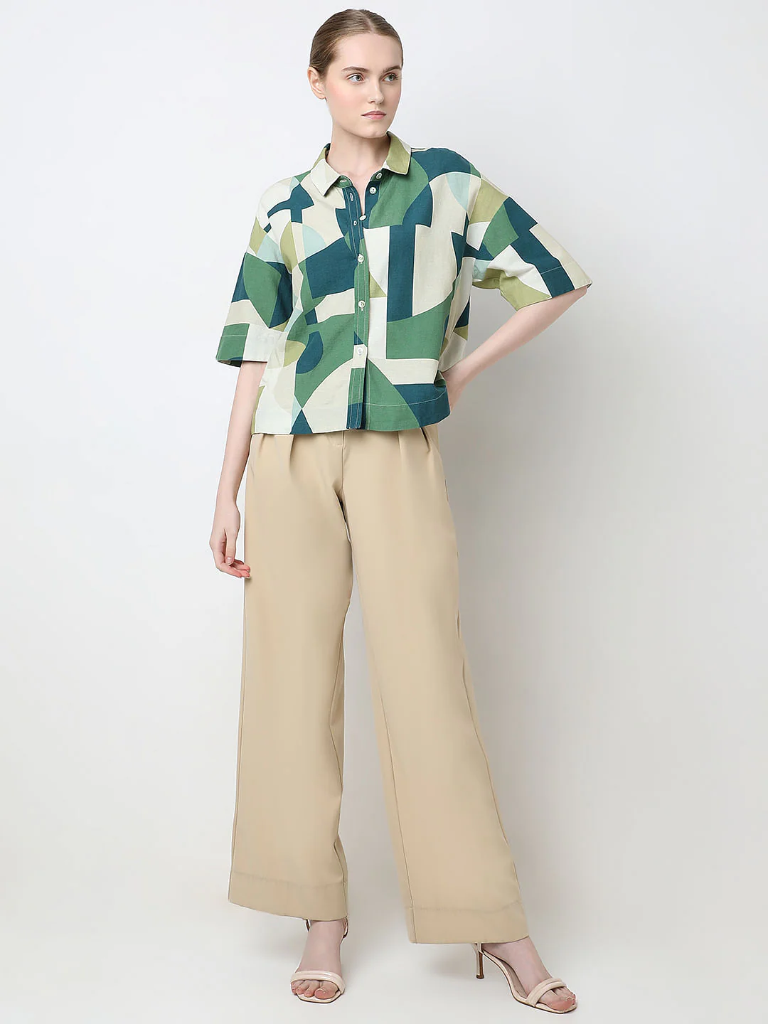 Ecru Geometric Print Shirt - Image 5
