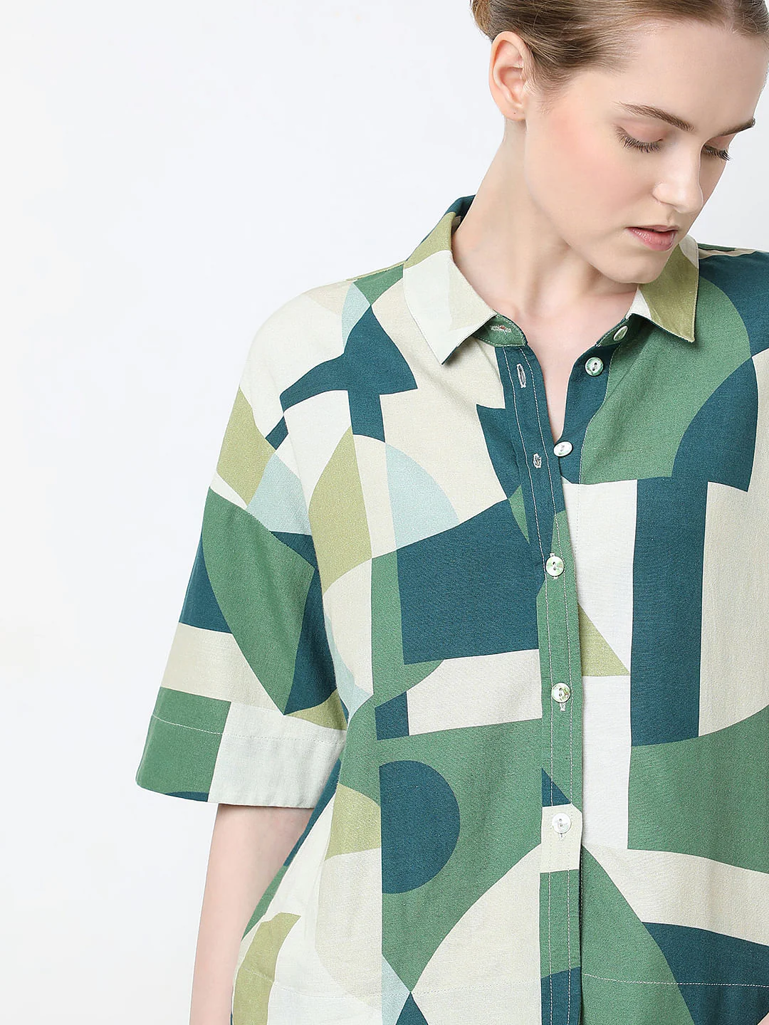 Ecru Geometric Print Shirt - Image 6