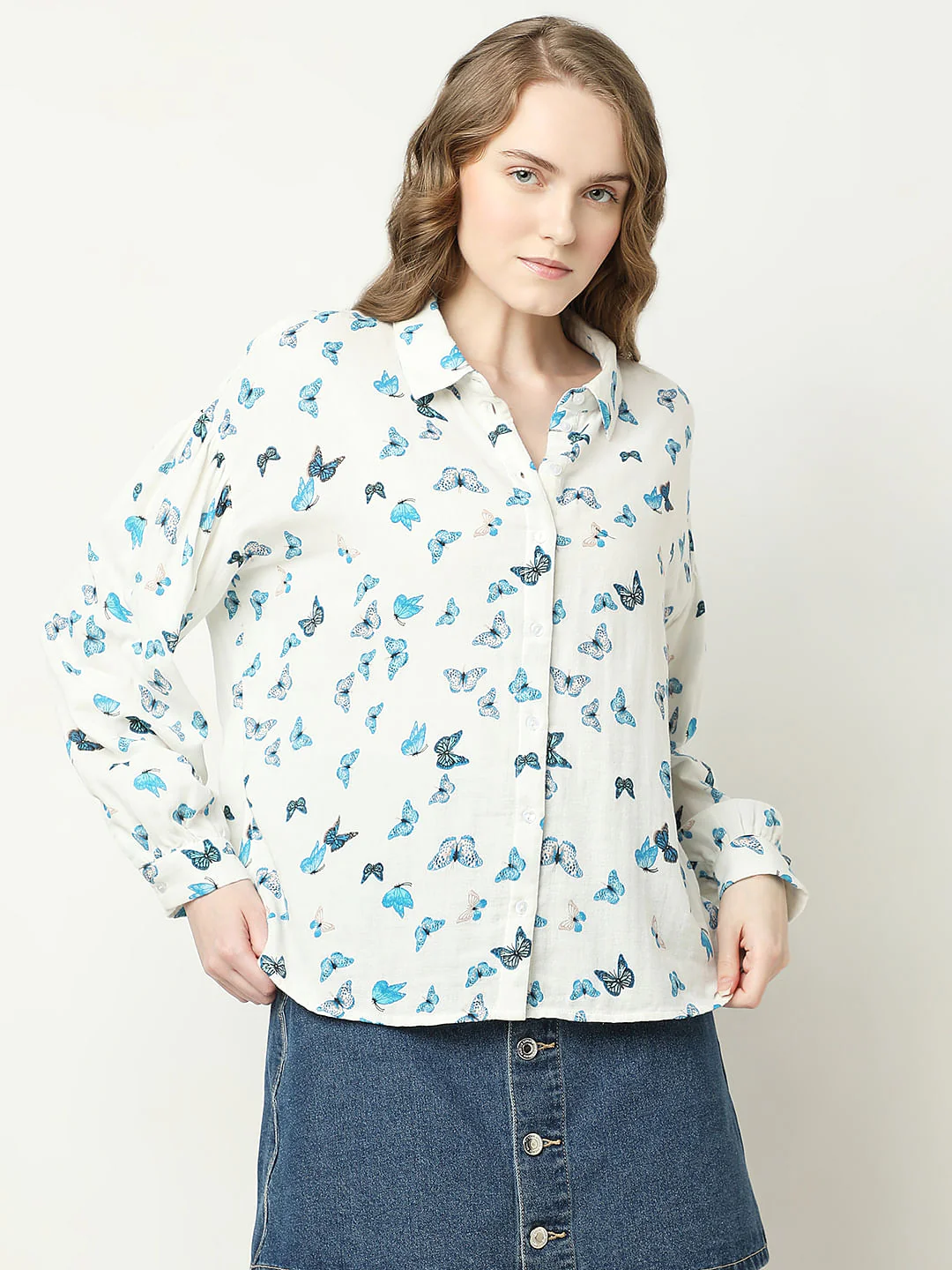 White Butterfly Print Shirt - Image 2