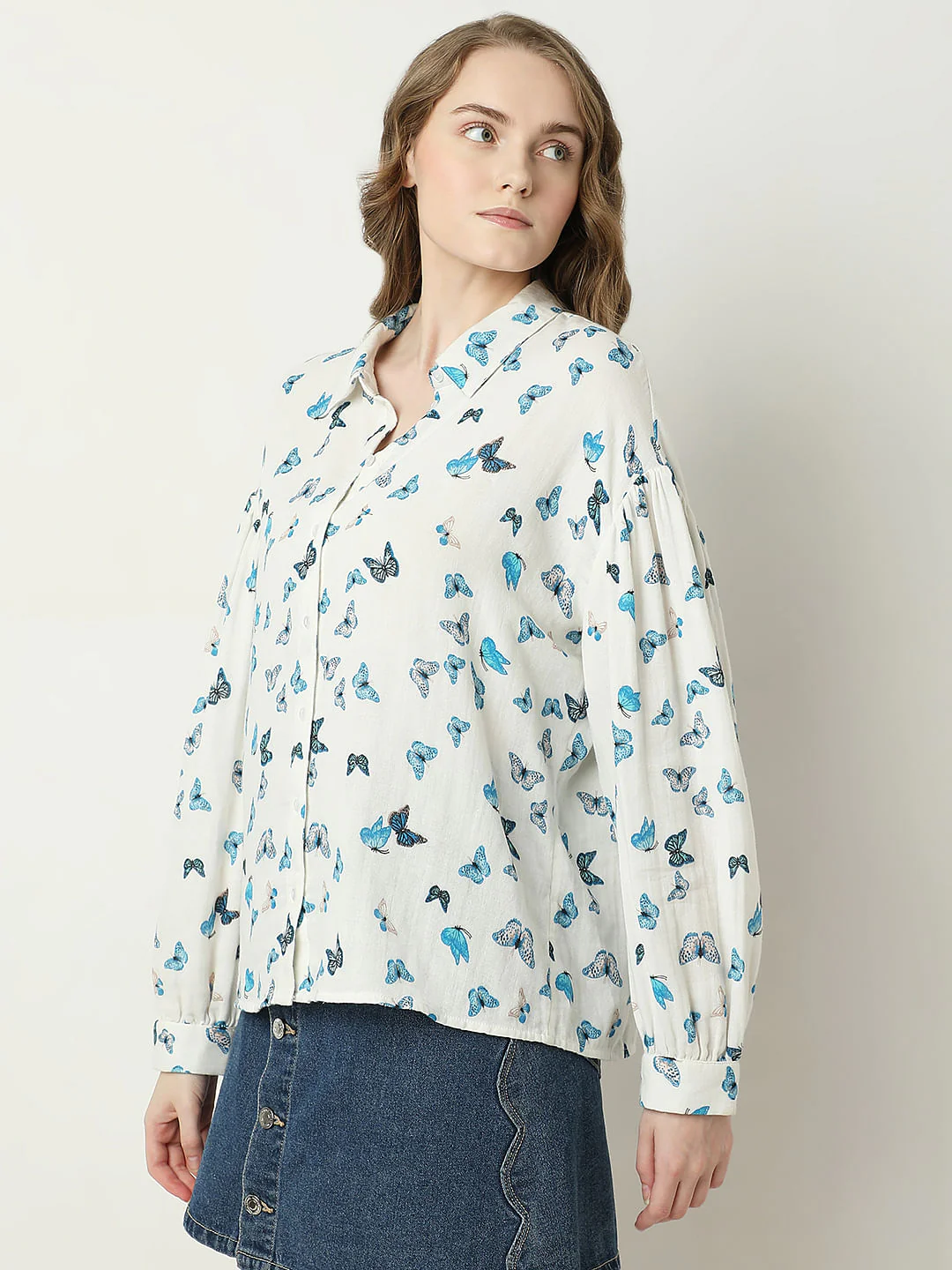 White Butterfly Print Shirt - Image 3