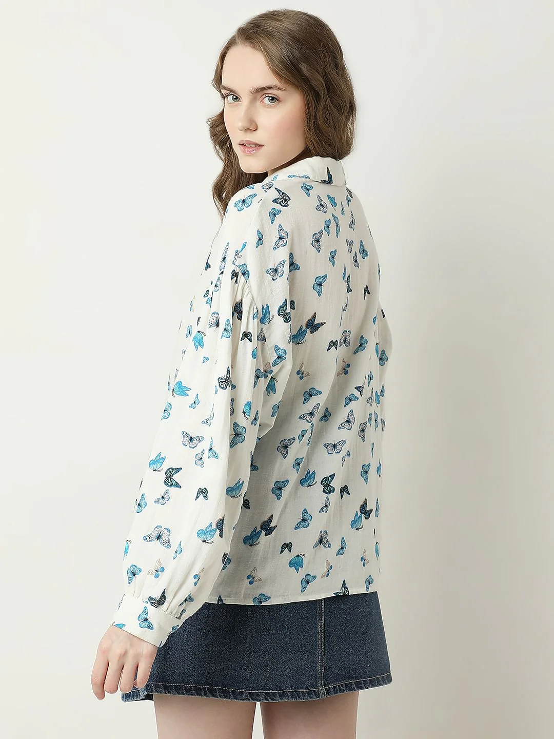 White Butterfly Print Shirt - Image 4