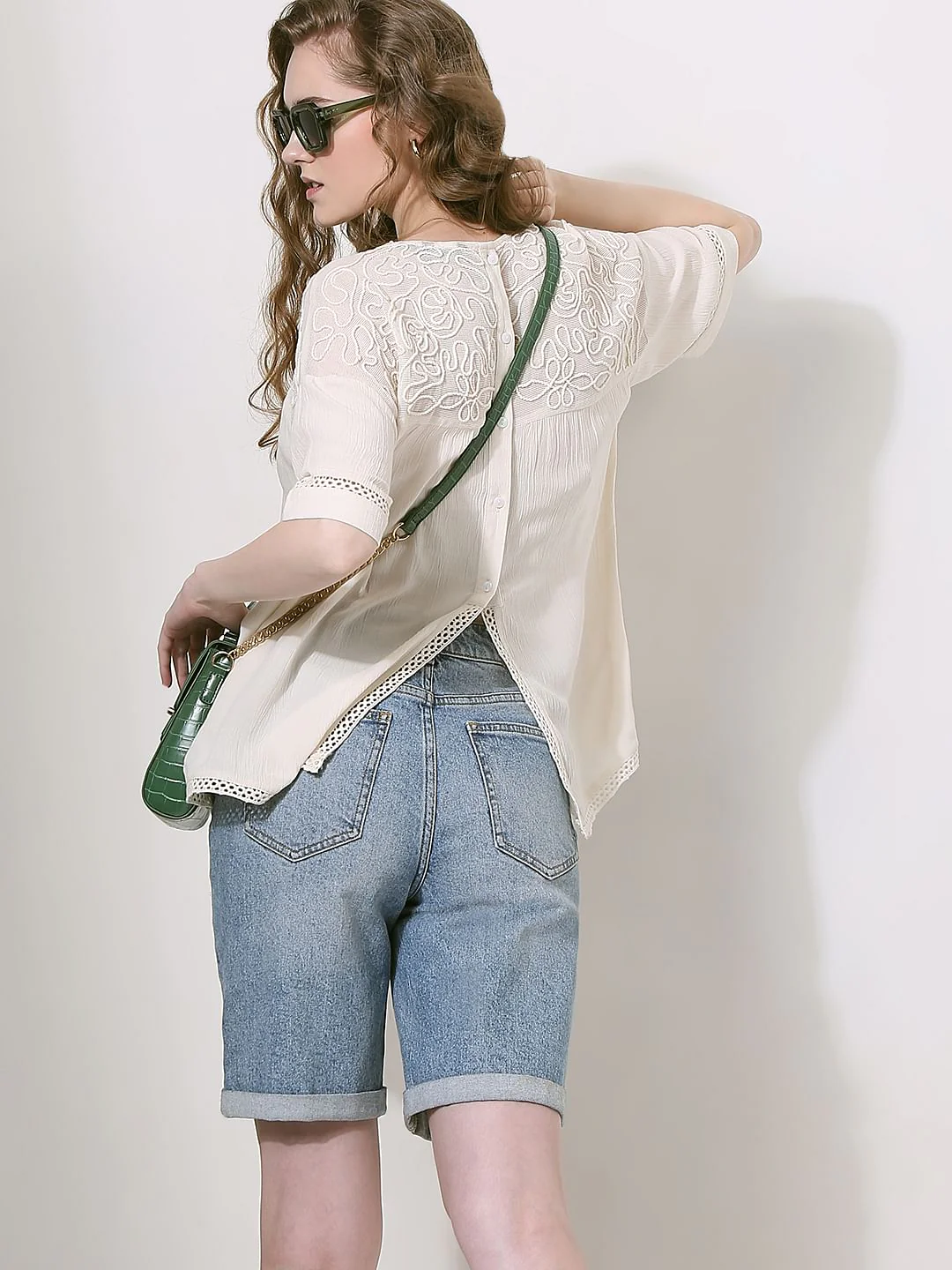 Ecru Textured Detail Top
