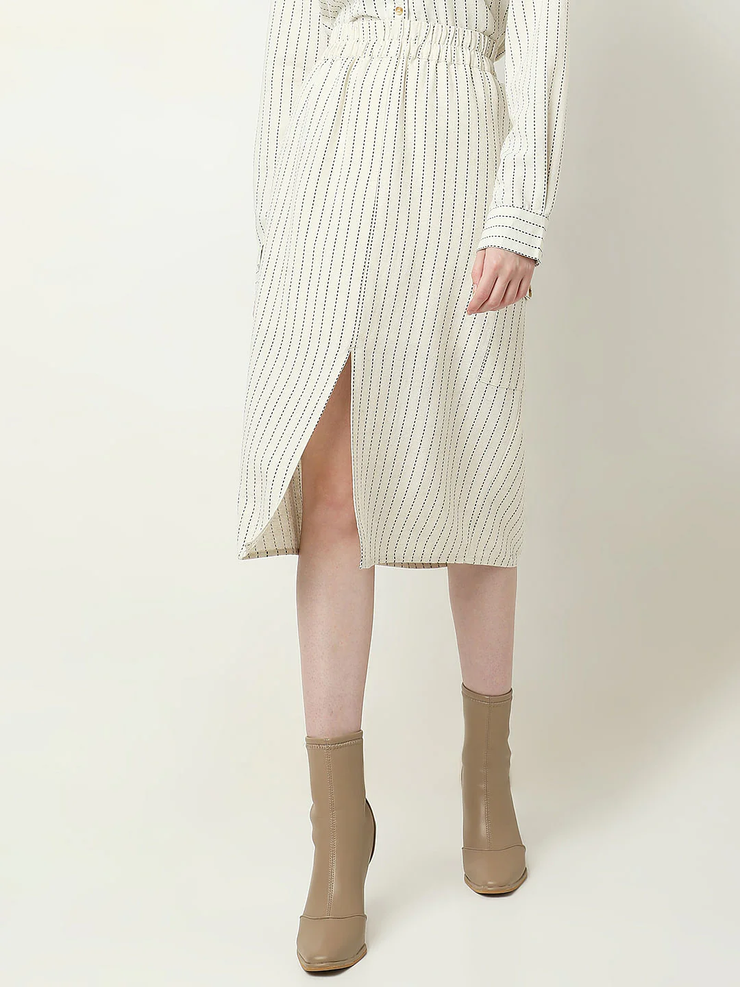 Beige Striped Co-Ord Set Skirt - Image 2