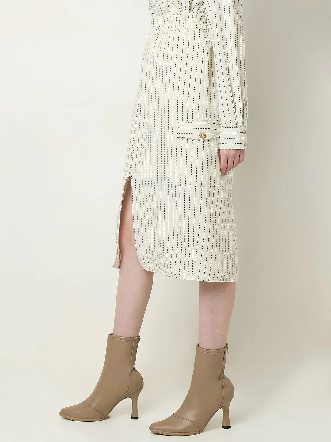 Beige Striped Co-Ord Set Skirt - Image 3