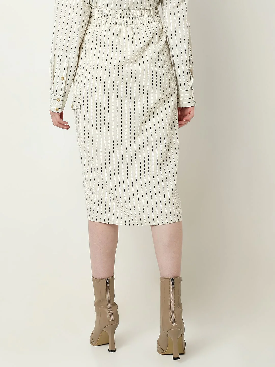 Beige Striped Co-Ord Set Skirt - Image 4