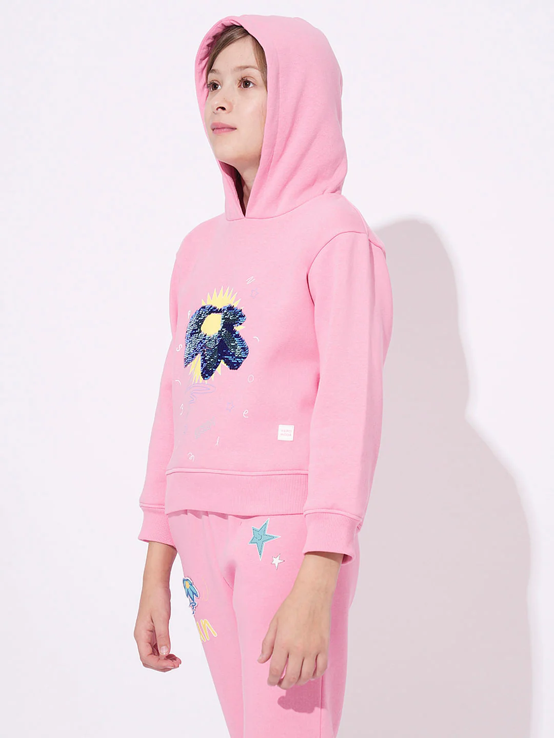 Girls Pink Cheshire-Face Hooded Sweatshirt - Image 7