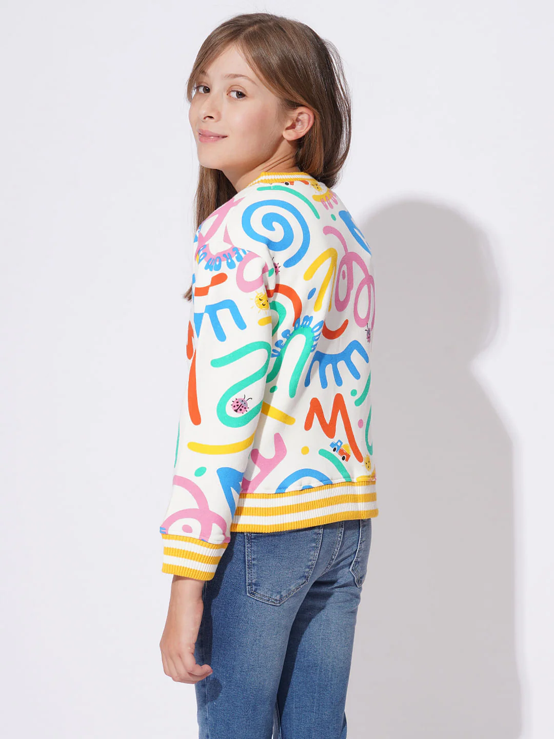 Girls White Printed Sweat Shirt - Image 3
