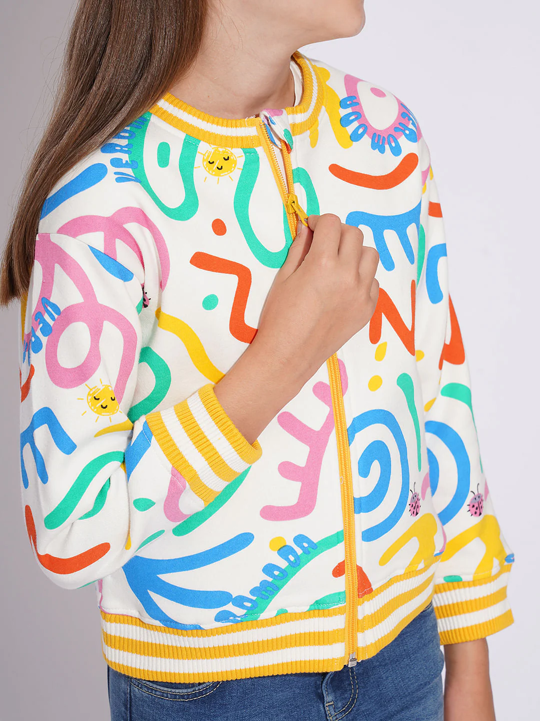 Girls White Printed Sweat Shirt - Image 4