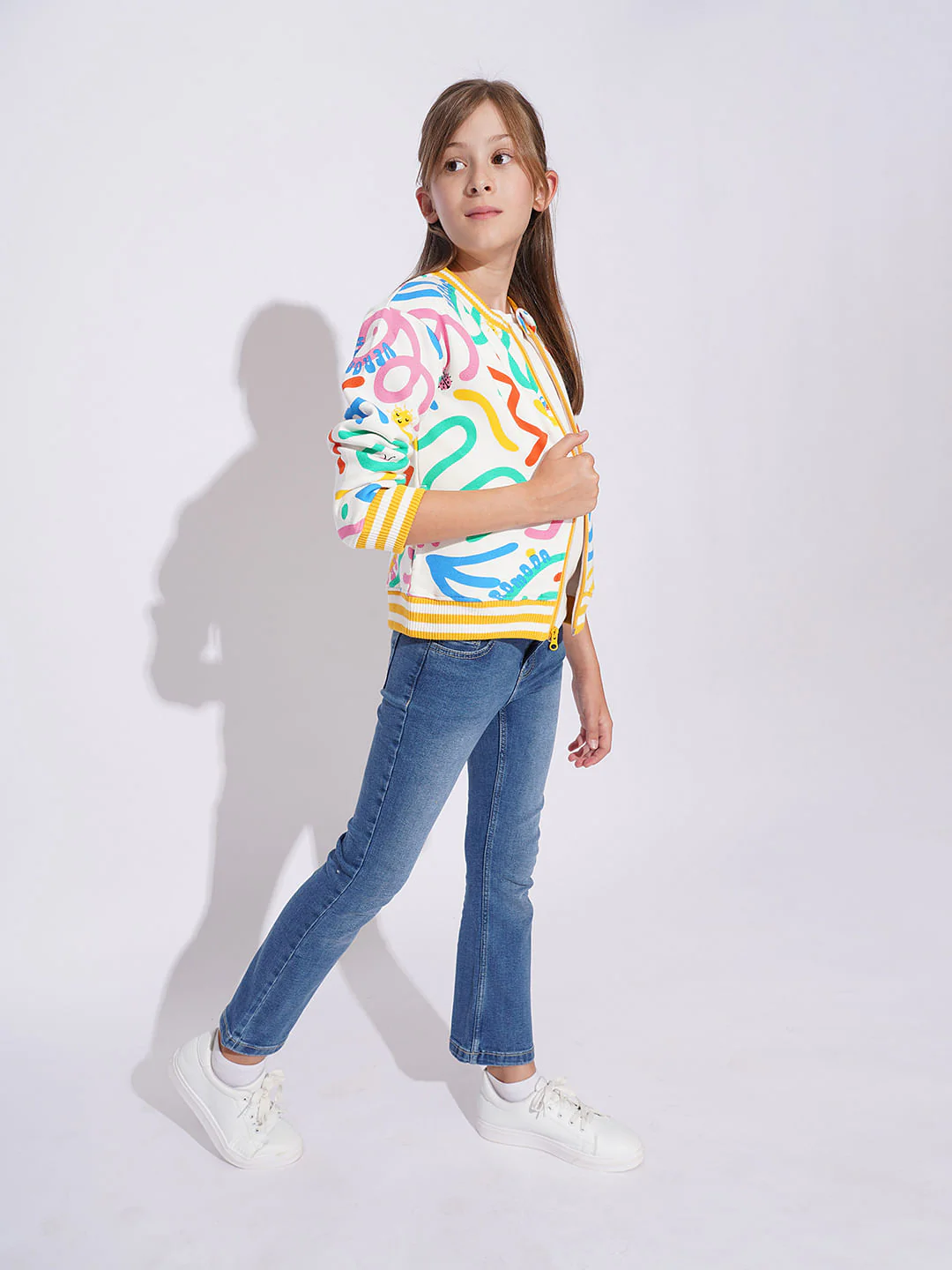 Girls White Printed Sweat Shirt - Image 5