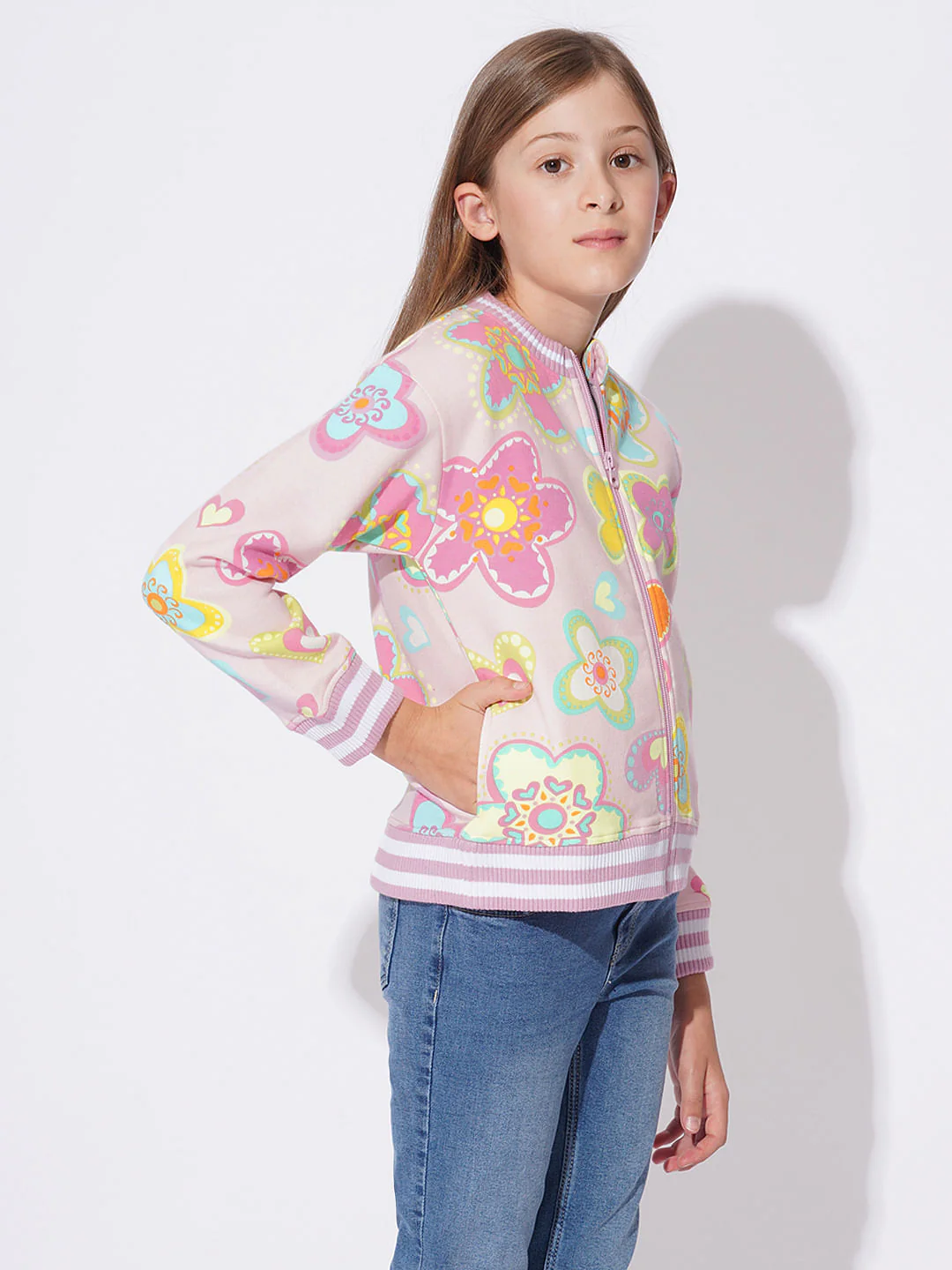 Girls Pink Printed Sweat Shirt - Image 2