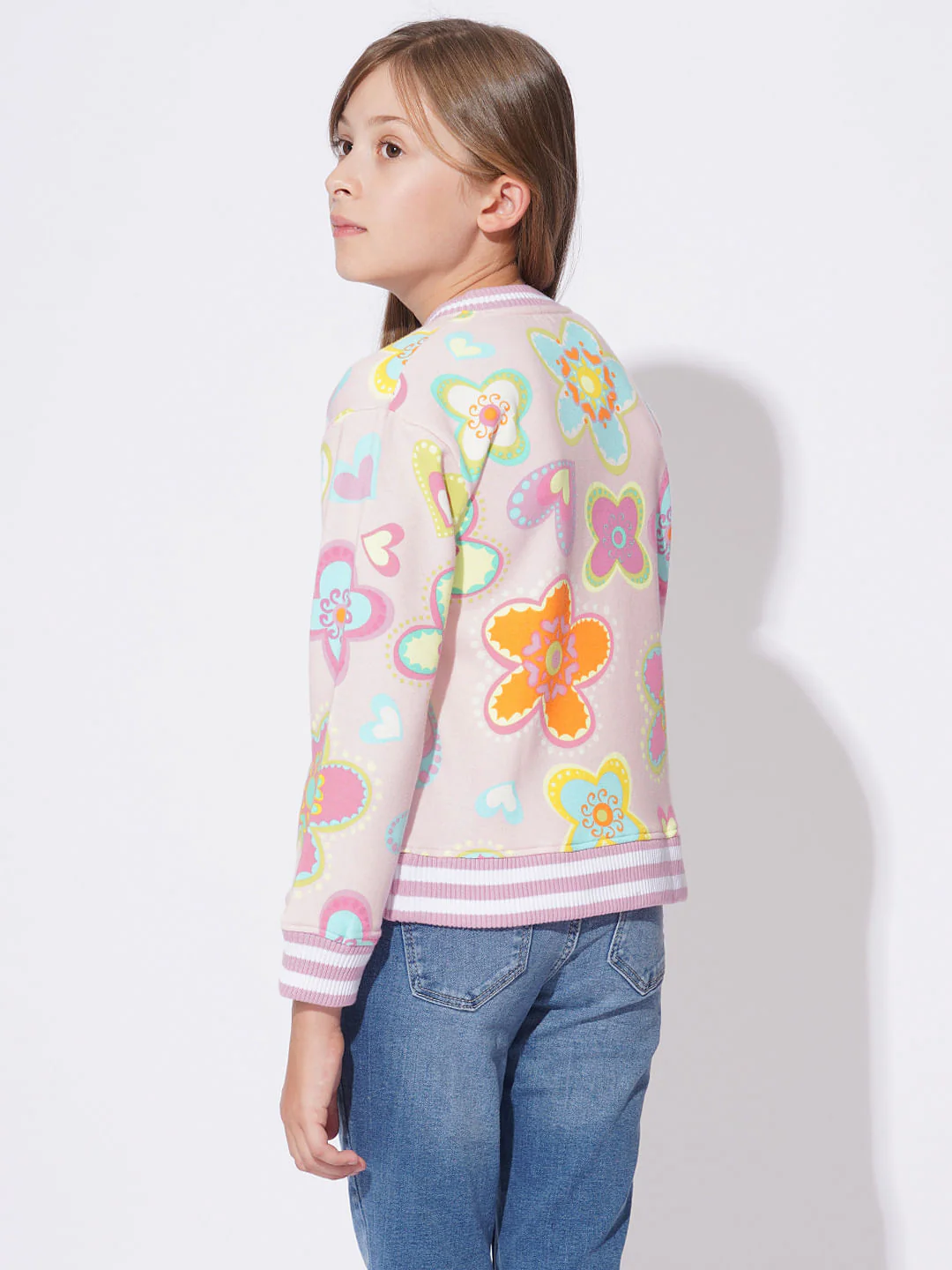 Girls Pink Printed Sweat Shirt - Image 3