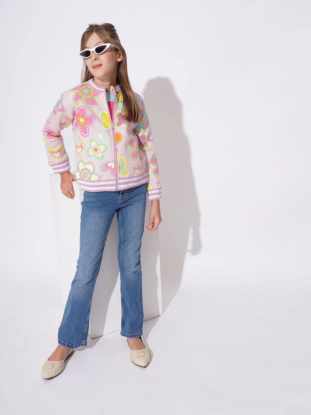 Girls Pink Printed Sweat Shirt - Image 5