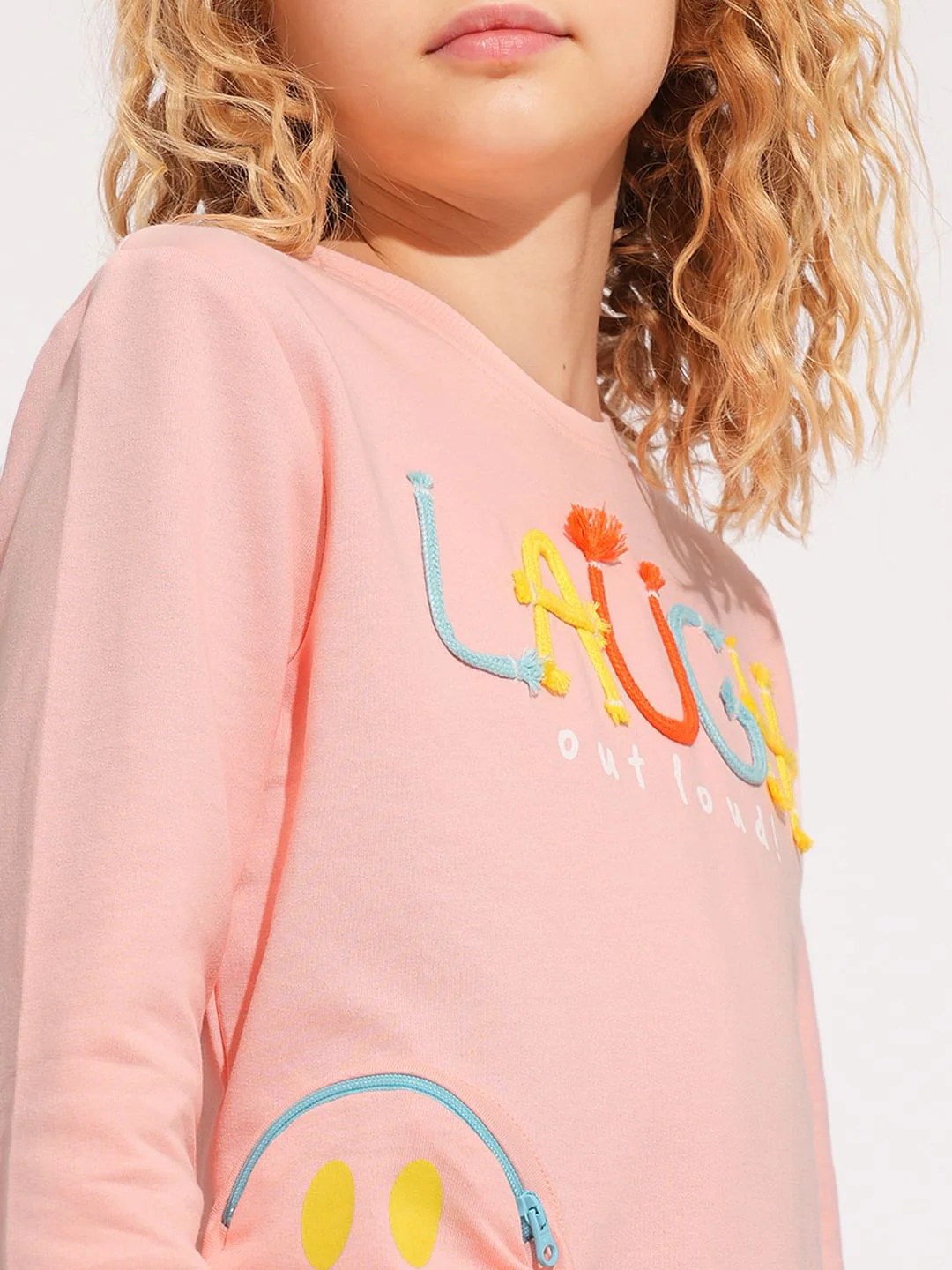 Girls Pink 3D Print Cotton Sweatshirt - Image 4