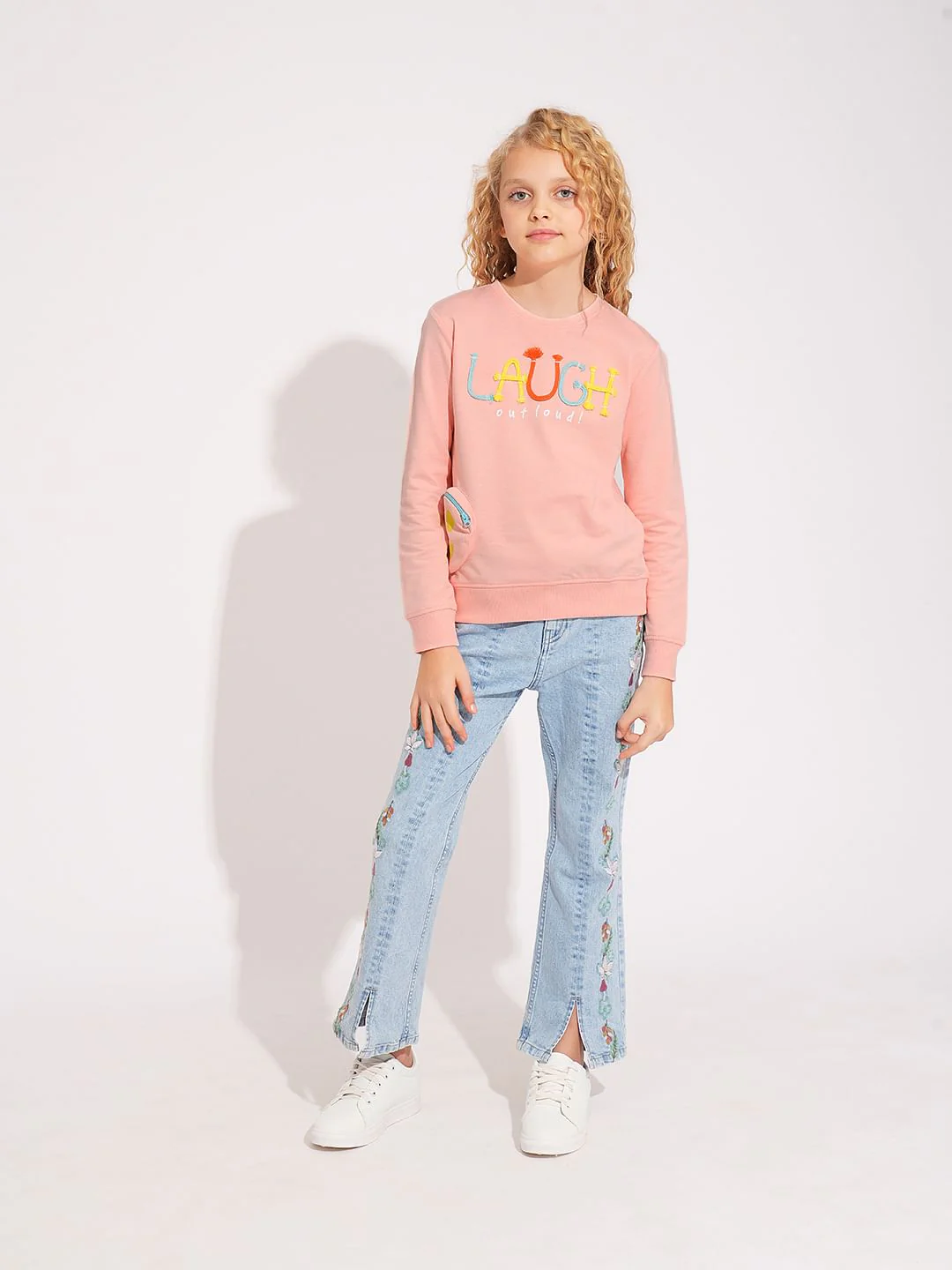 Girls Pink 3D Print Cotton Sweatshirt - Image 5