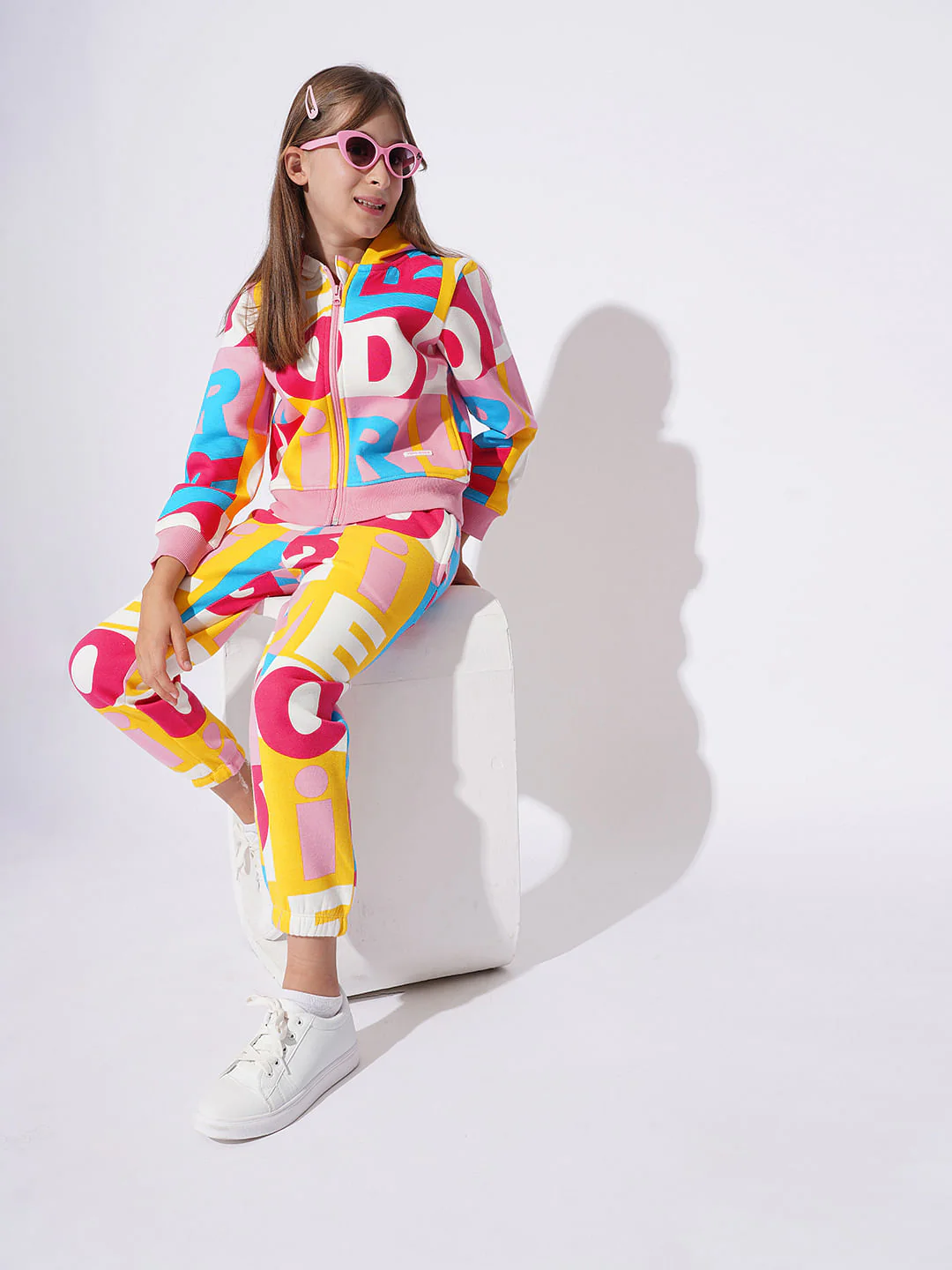 Girls White Hooded Co-Ord Set Sweatshirt - Image 5