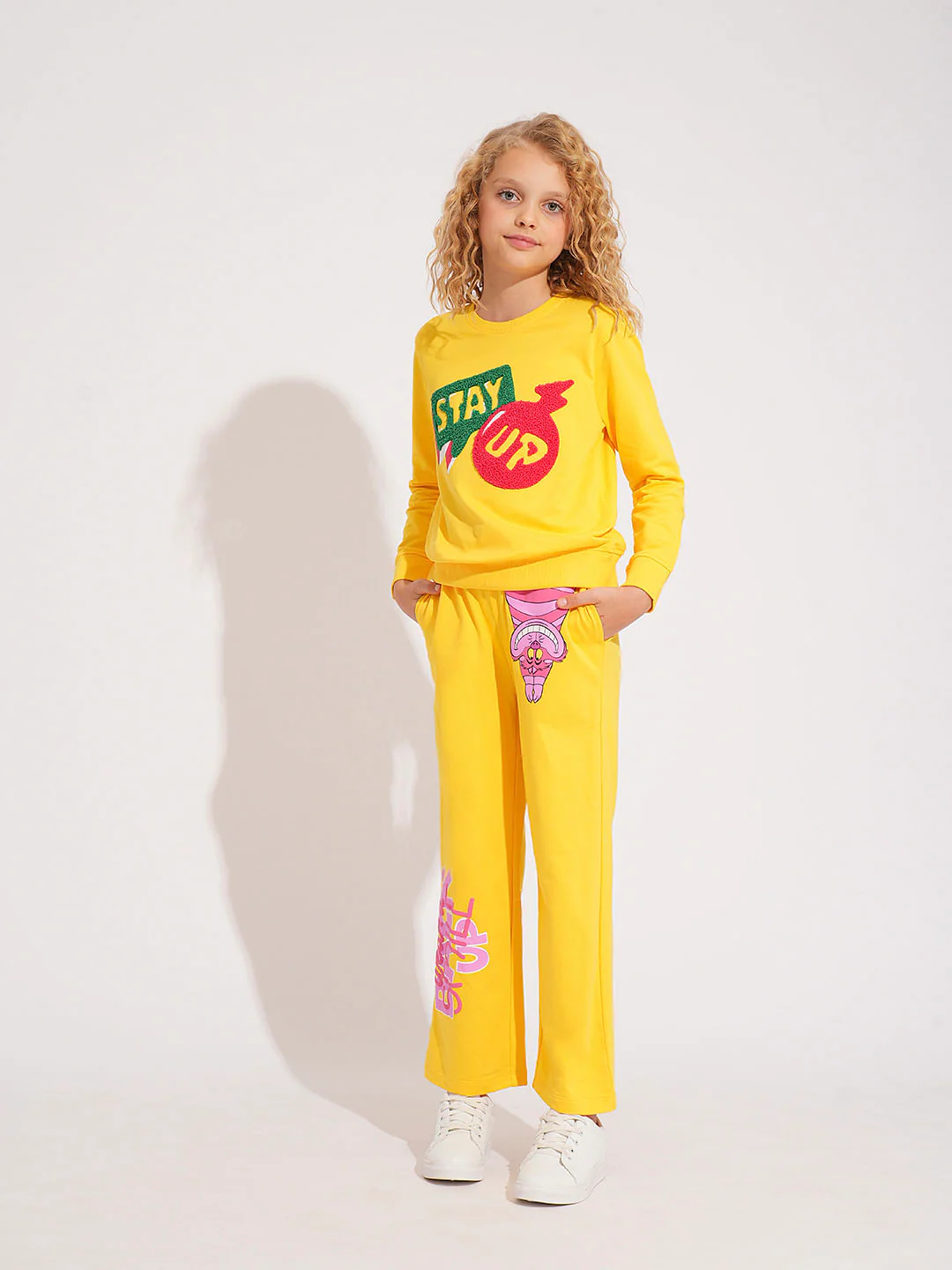 Girls Yellow Printed Co-Ord Set Sweatshirt - Image 5
