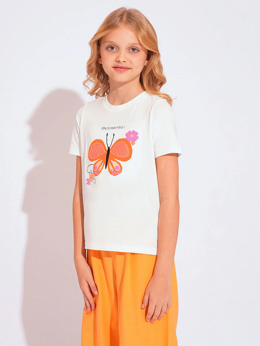 Girls White Terry Embroidered Print T-Shirt - Image 2