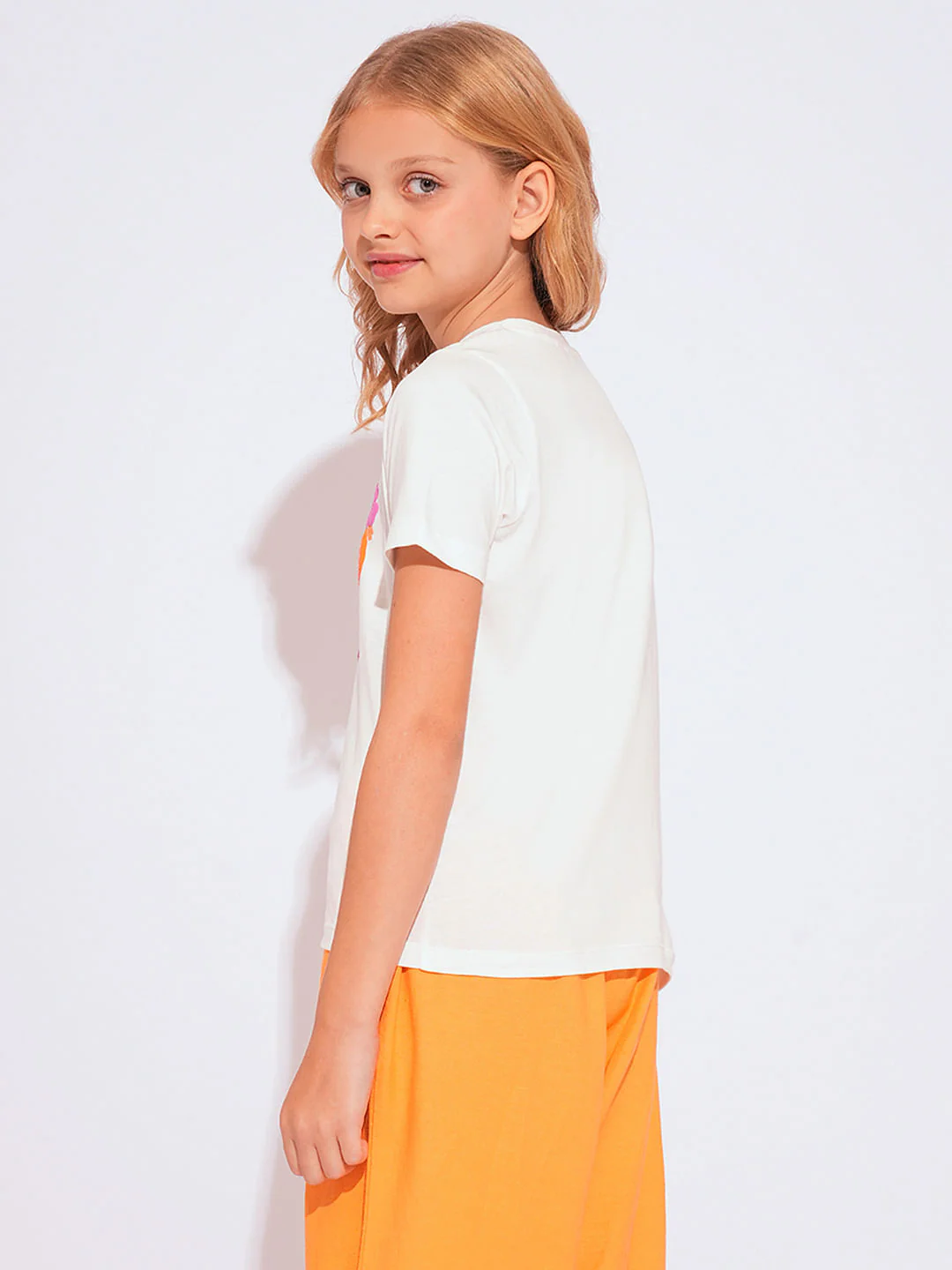 Girls White Terry Embroidered Print T-Shirt - Image 3