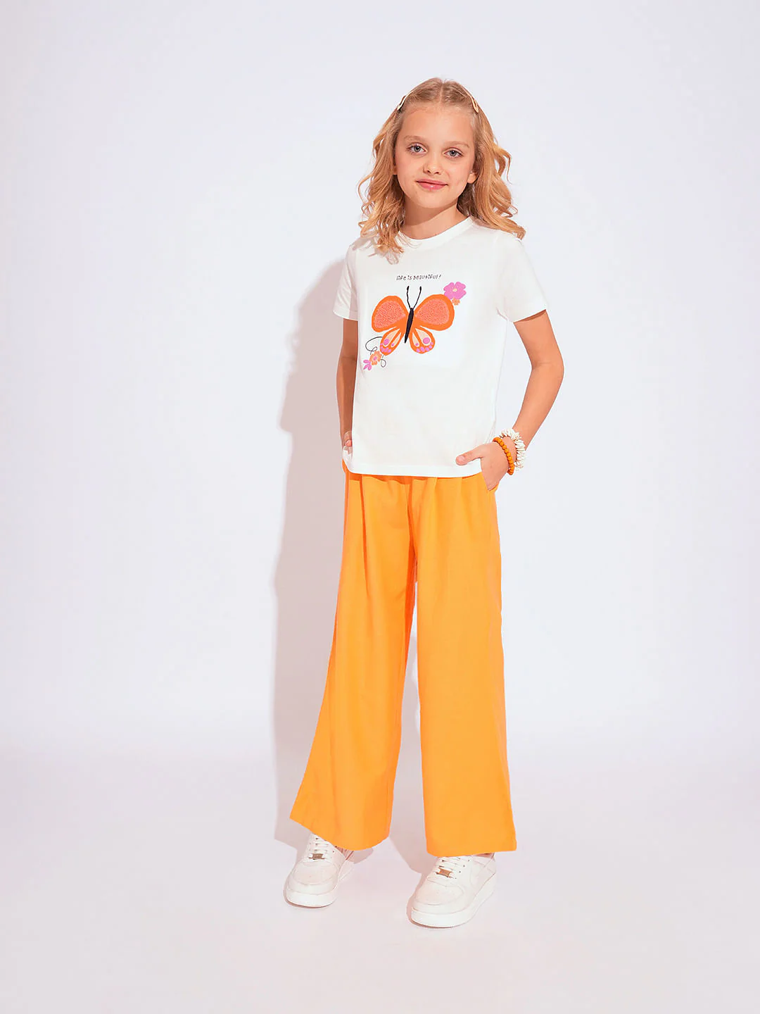 Girls White Terry Embroidered Print T-Shirt - Image 5