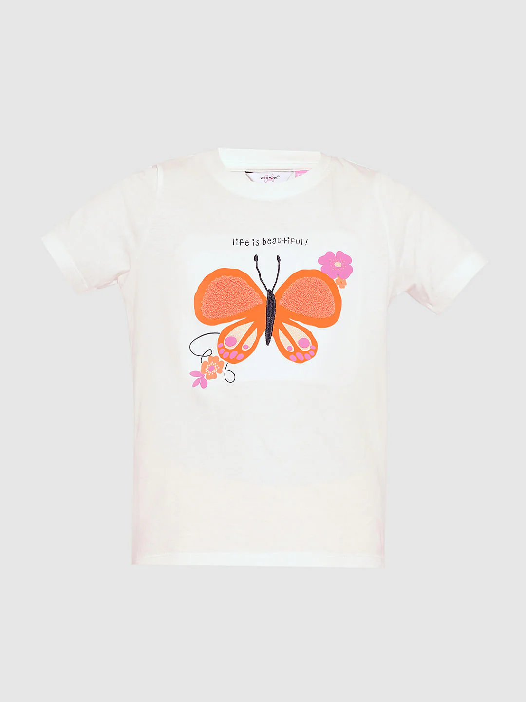 Girls White Terry Embroidered Print T-Shirt - Image 6