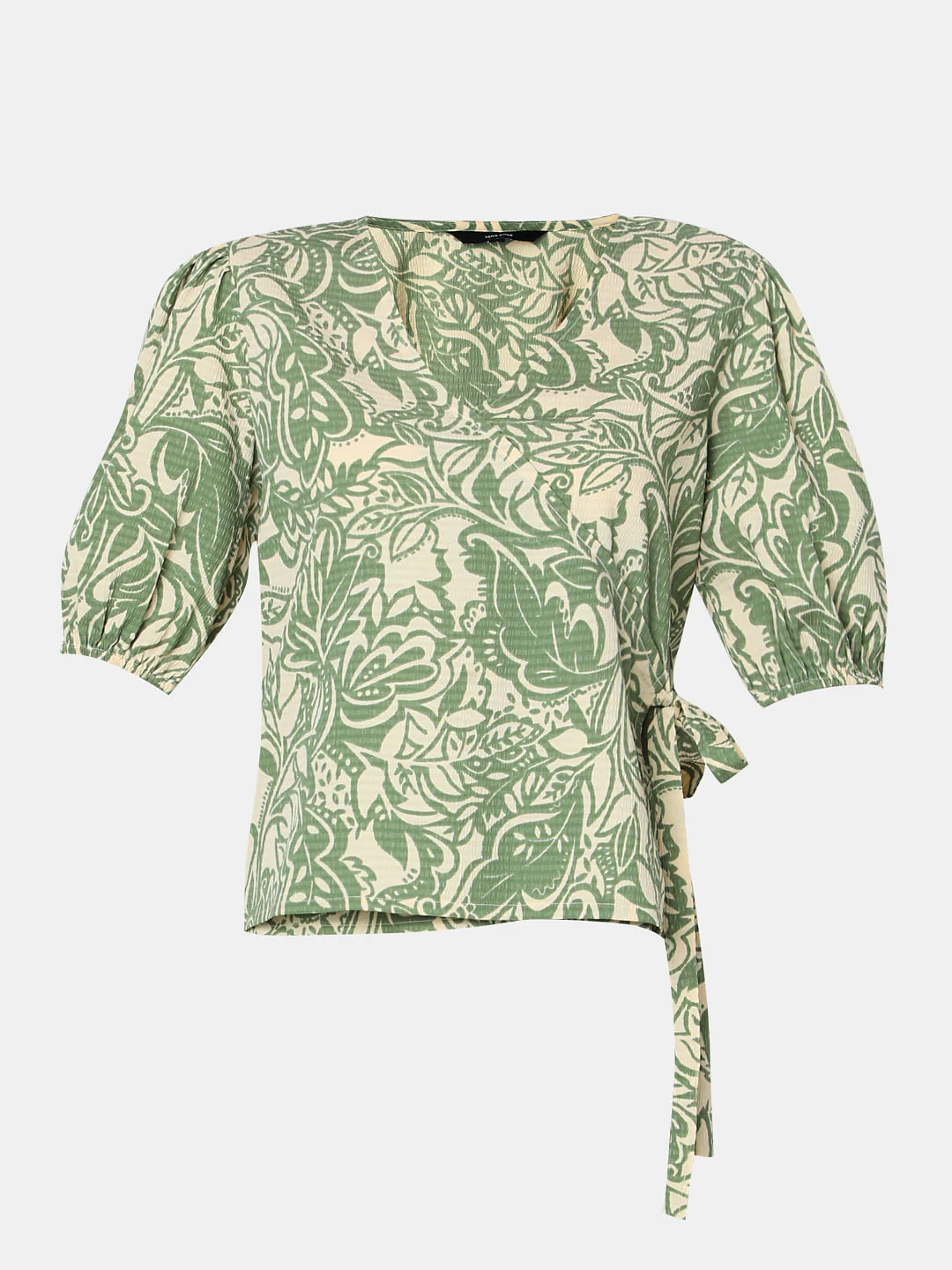 Green Printed Textured Wrap Top - Image 7