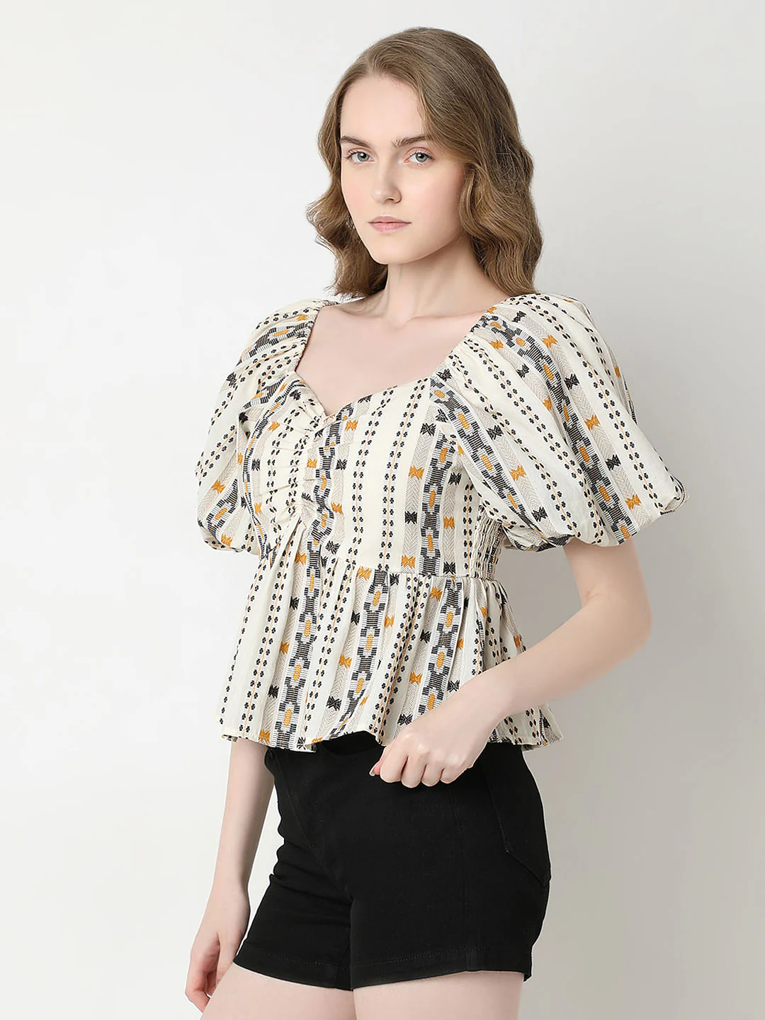 Cream Printed Smocked Top - Image 3